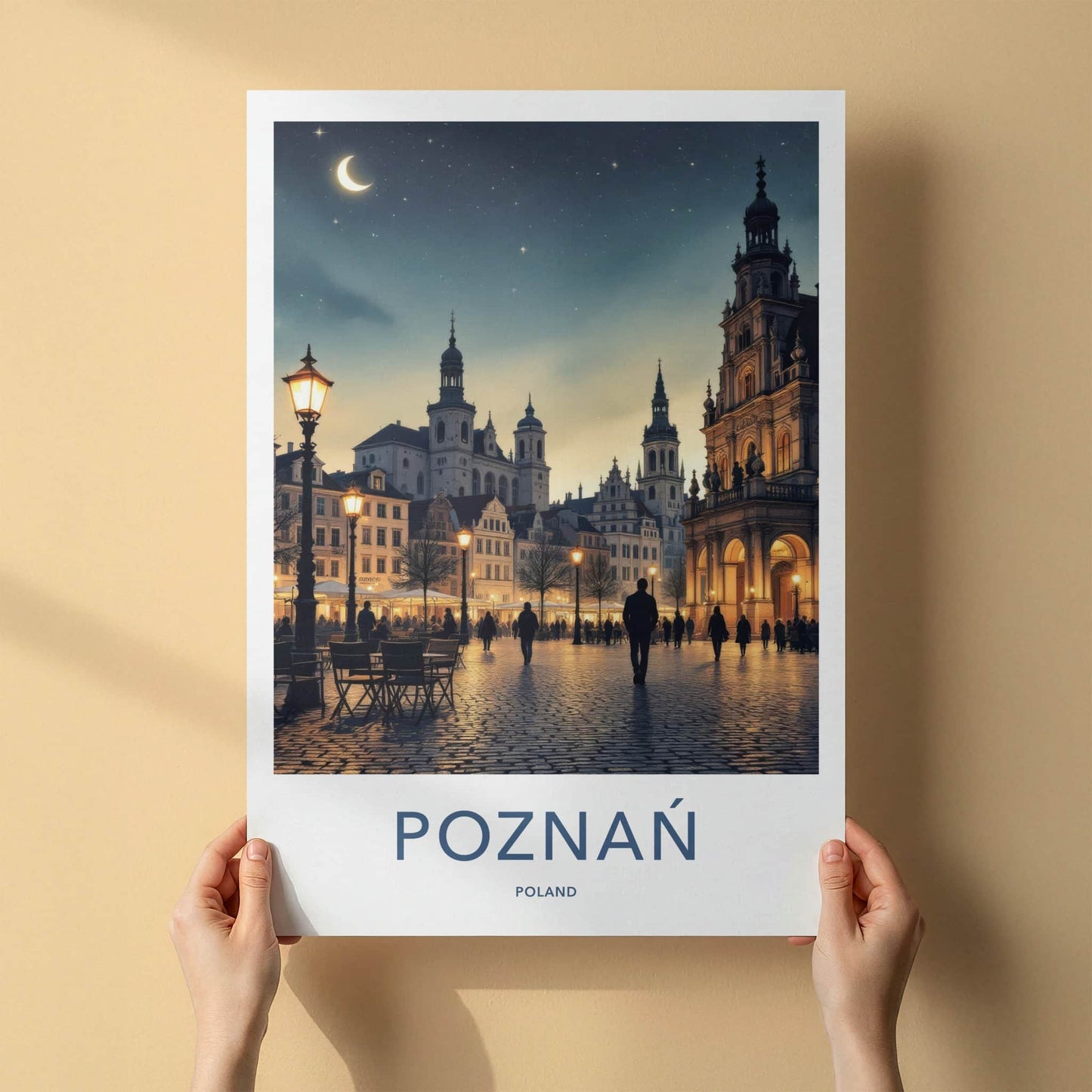 Poznan Poster - Poland Travel Art - Illuminated City Square Home Decor