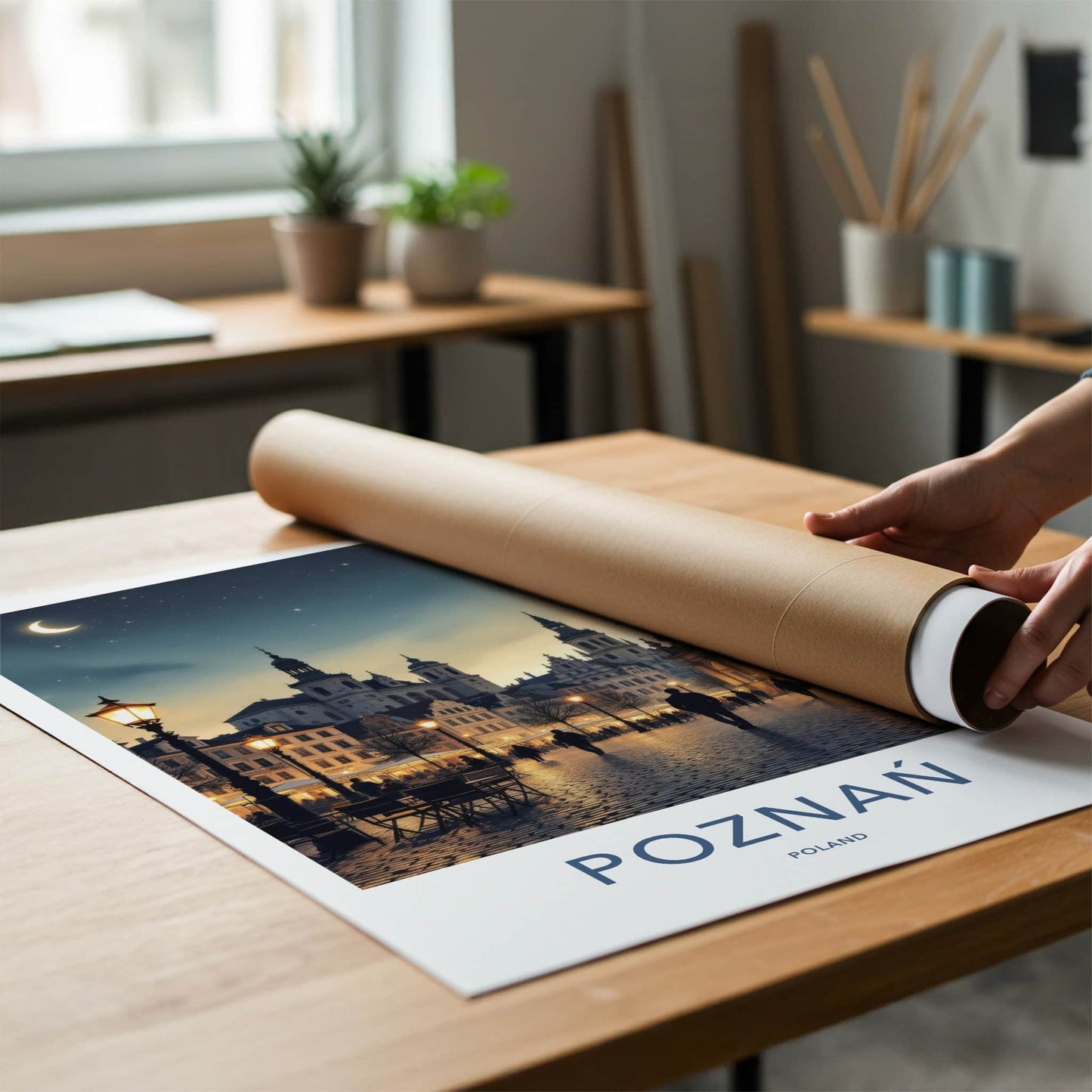 Poznan Poster - Poland Travel Art - Illuminated City Square Home Decor