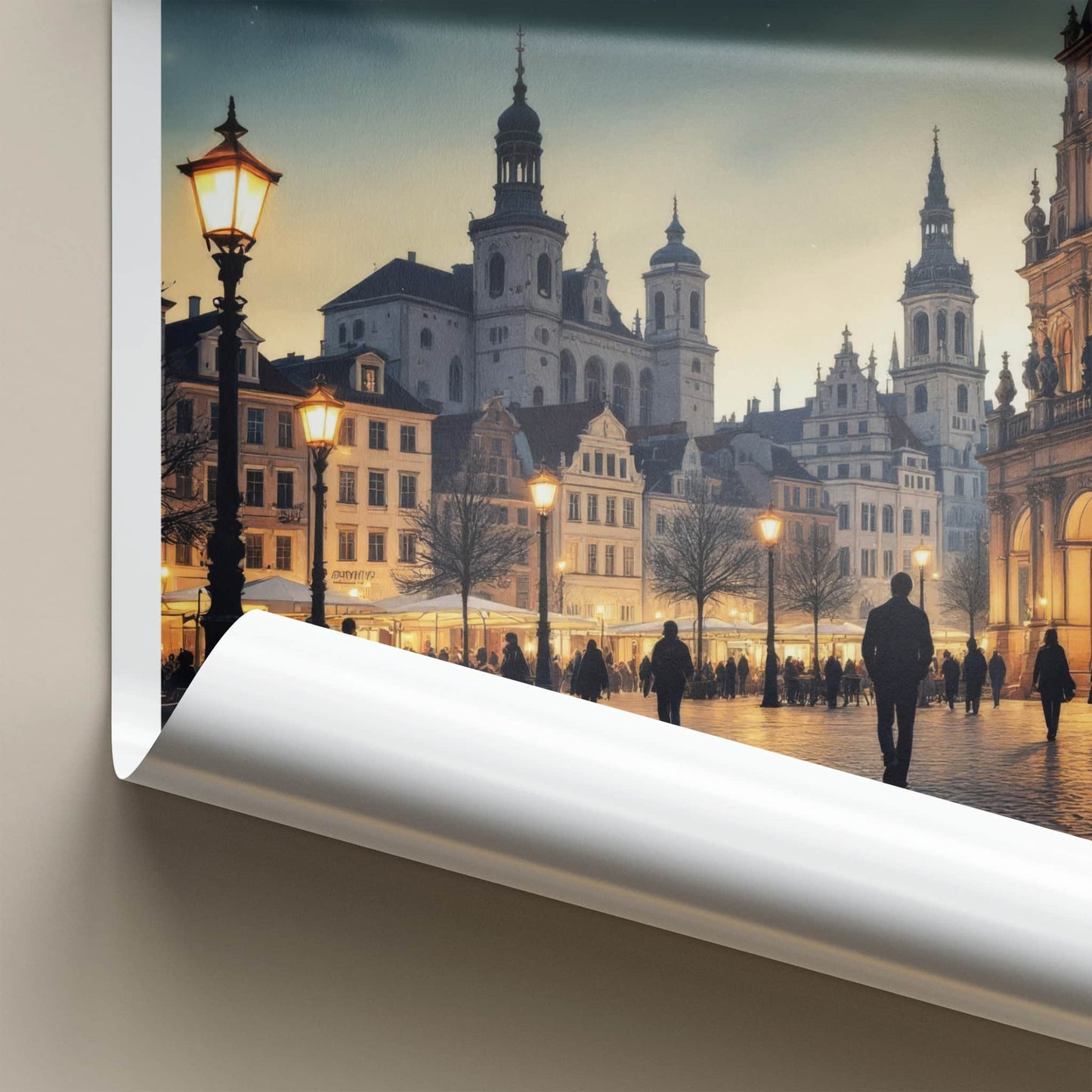 Poznan Poster - Poland Travel Art - Illuminated City Square Home Decor