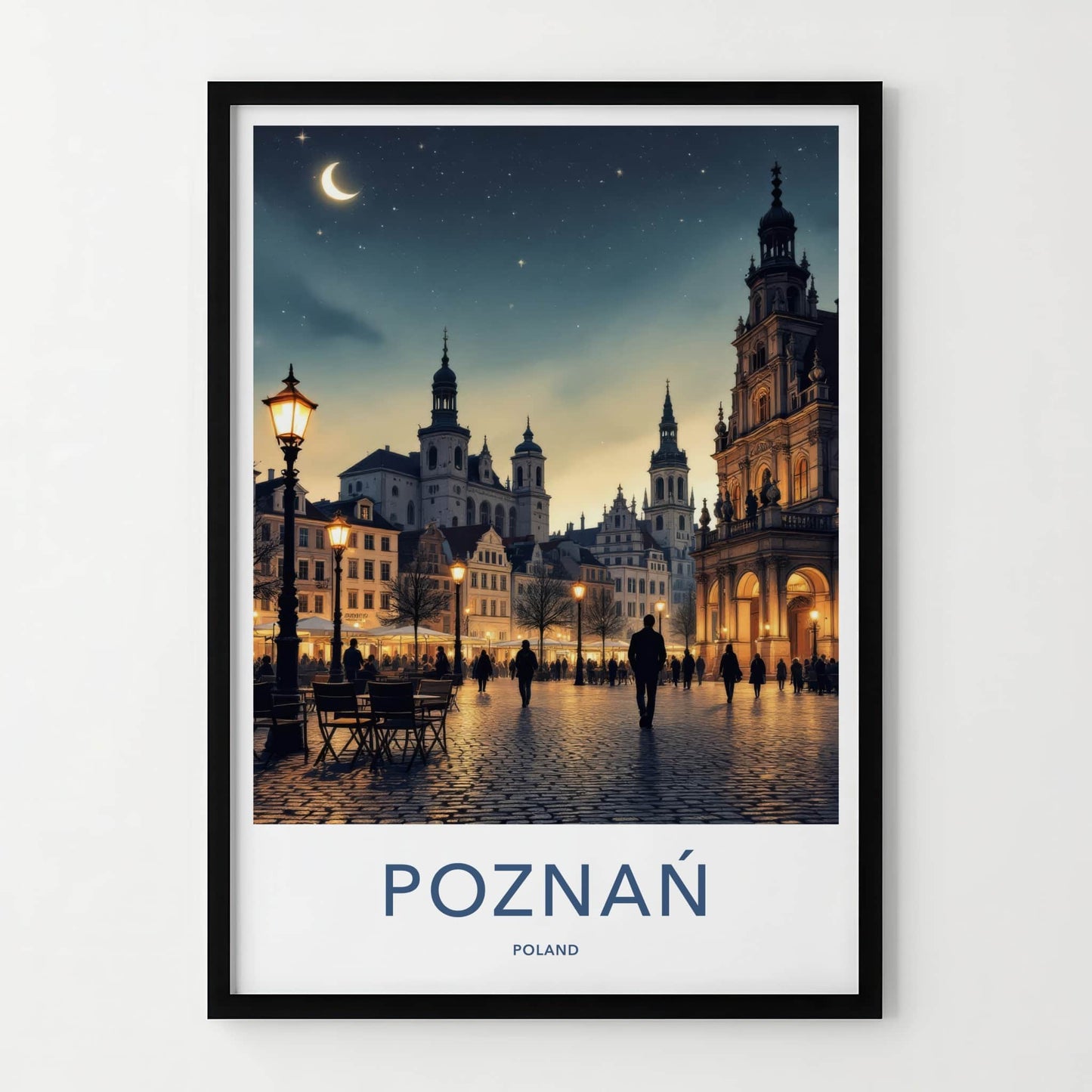 Poznan Poster - Poland Travel Art - Illuminated City Square Home Decor