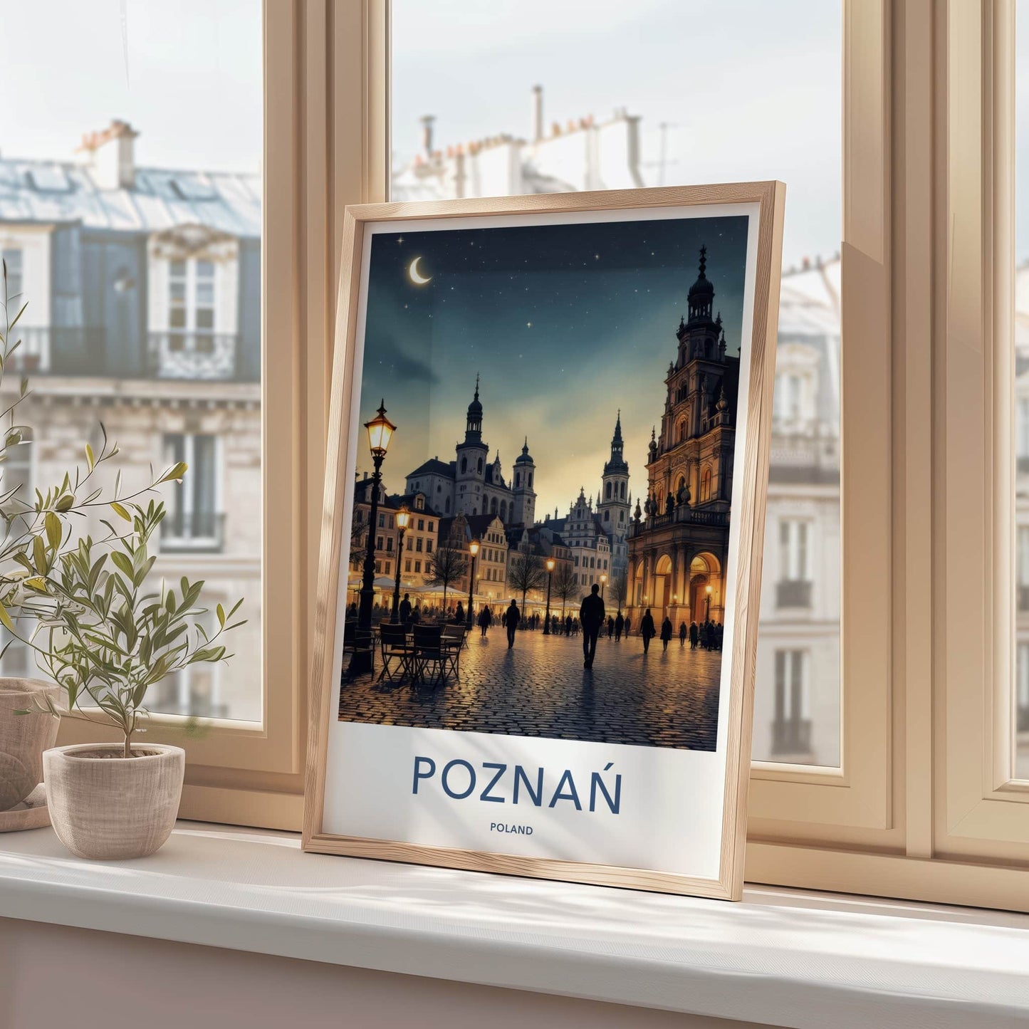 Poznan Poster - Poland Travel Art - Illuminated City Square Home Decor