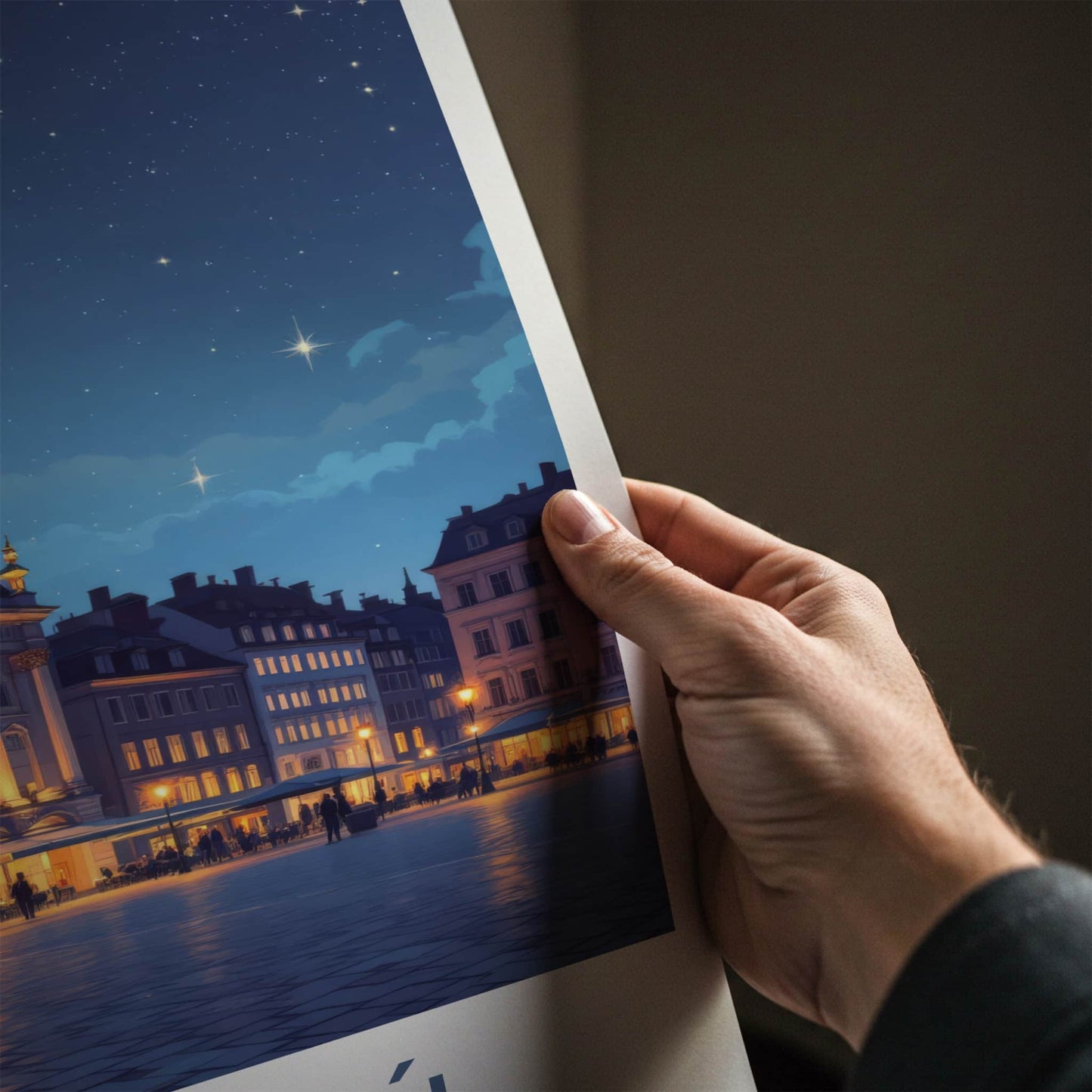 Poznan Poster - Poland Travel Art - Moonlit Historic Town Square Wall Decor