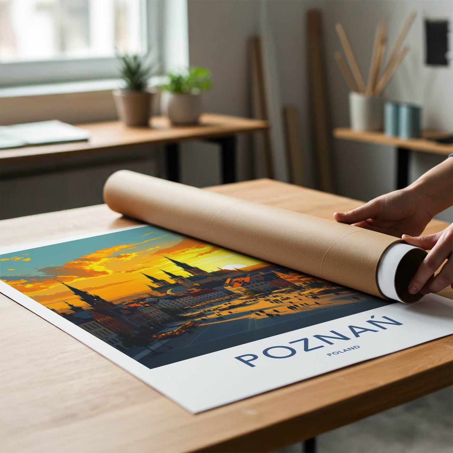 Poznan Poster - Poland Travel Art - Vibrant Market Sunset Wall Decor