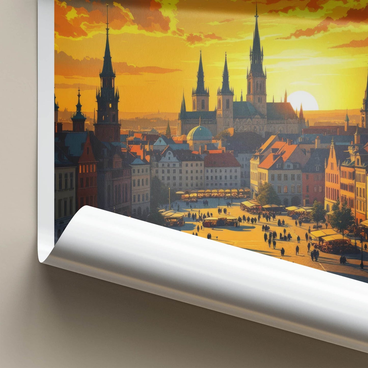 Poznan Poster - Poland Travel Art - Vibrant Market Sunset Wall Decor