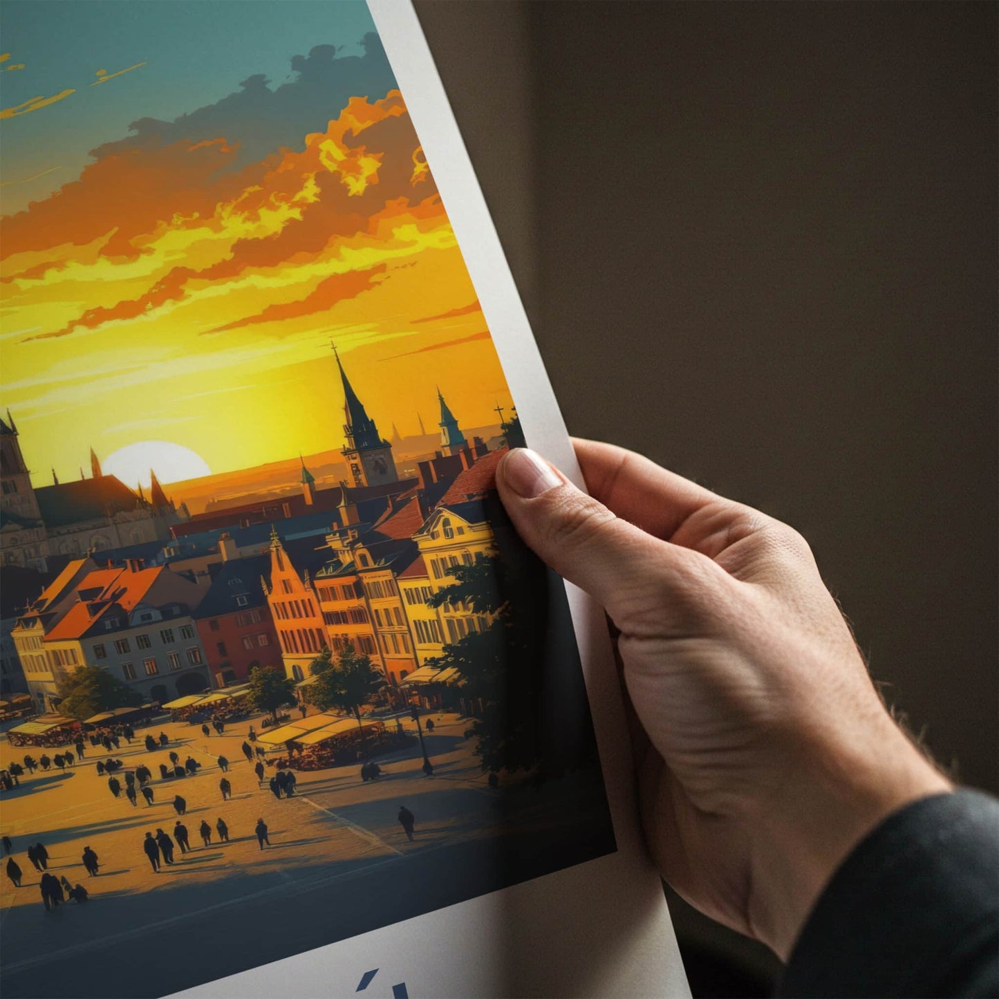 Poznan Poster - Poland Travel Art - Vibrant Market Sunset Wall Decor