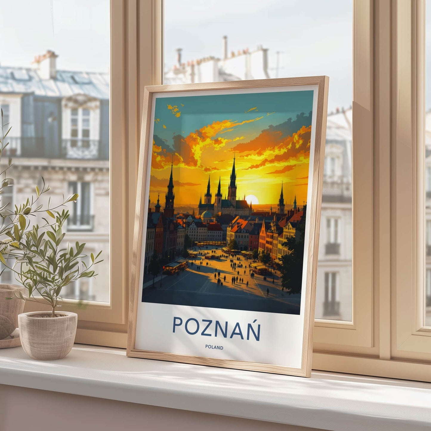 Poznan Poster - Poland Travel Art - Vibrant Market Sunset Wall Decor