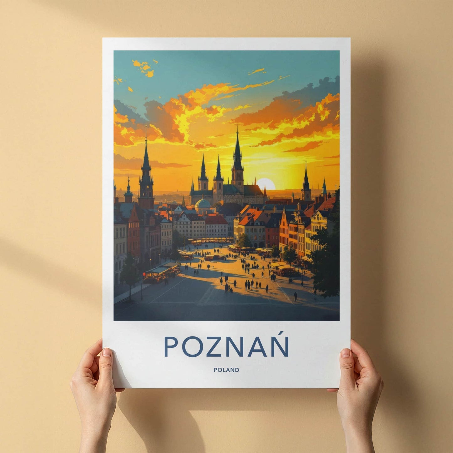 Poznan Poster - Poland Travel Art - Vibrant Market Sunset Wall Decor