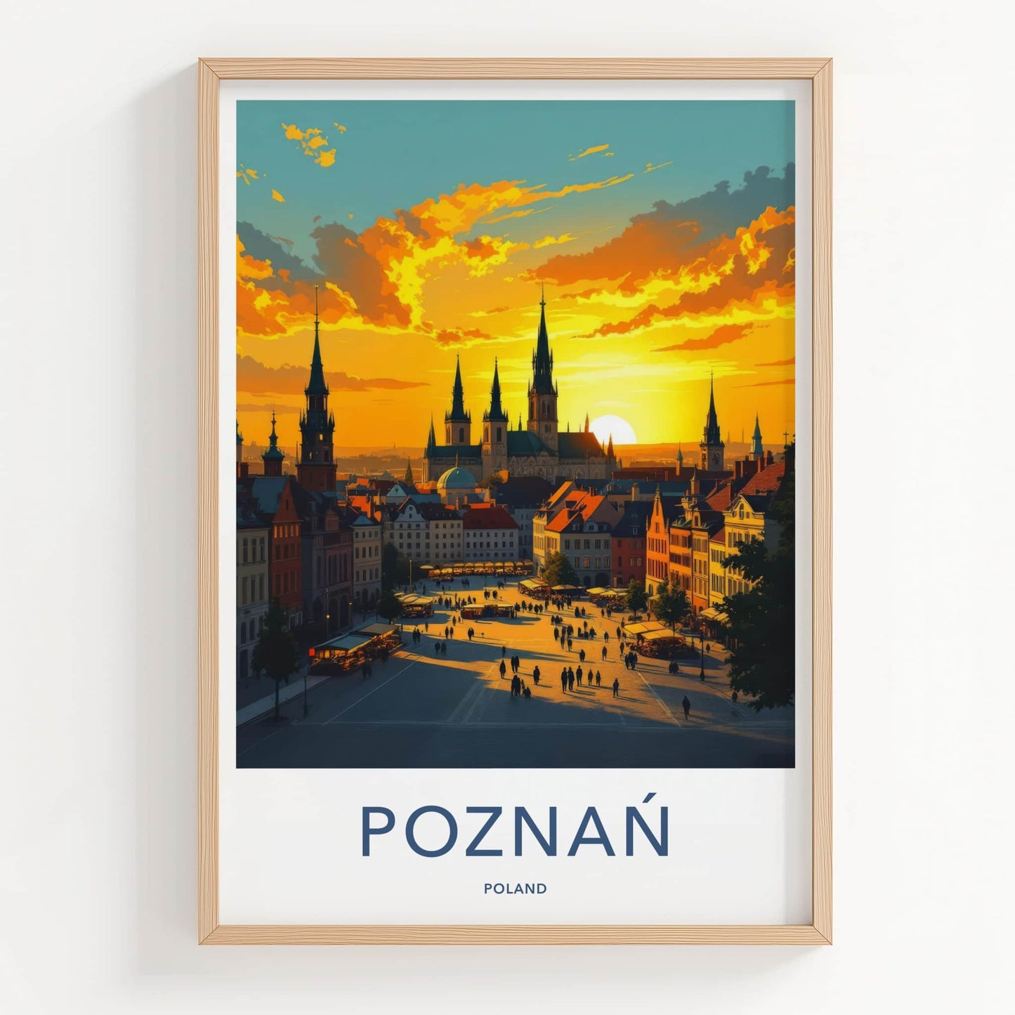 Poznan Poster - Poland Travel Art - Vibrant Market Sunset Wall Decor
