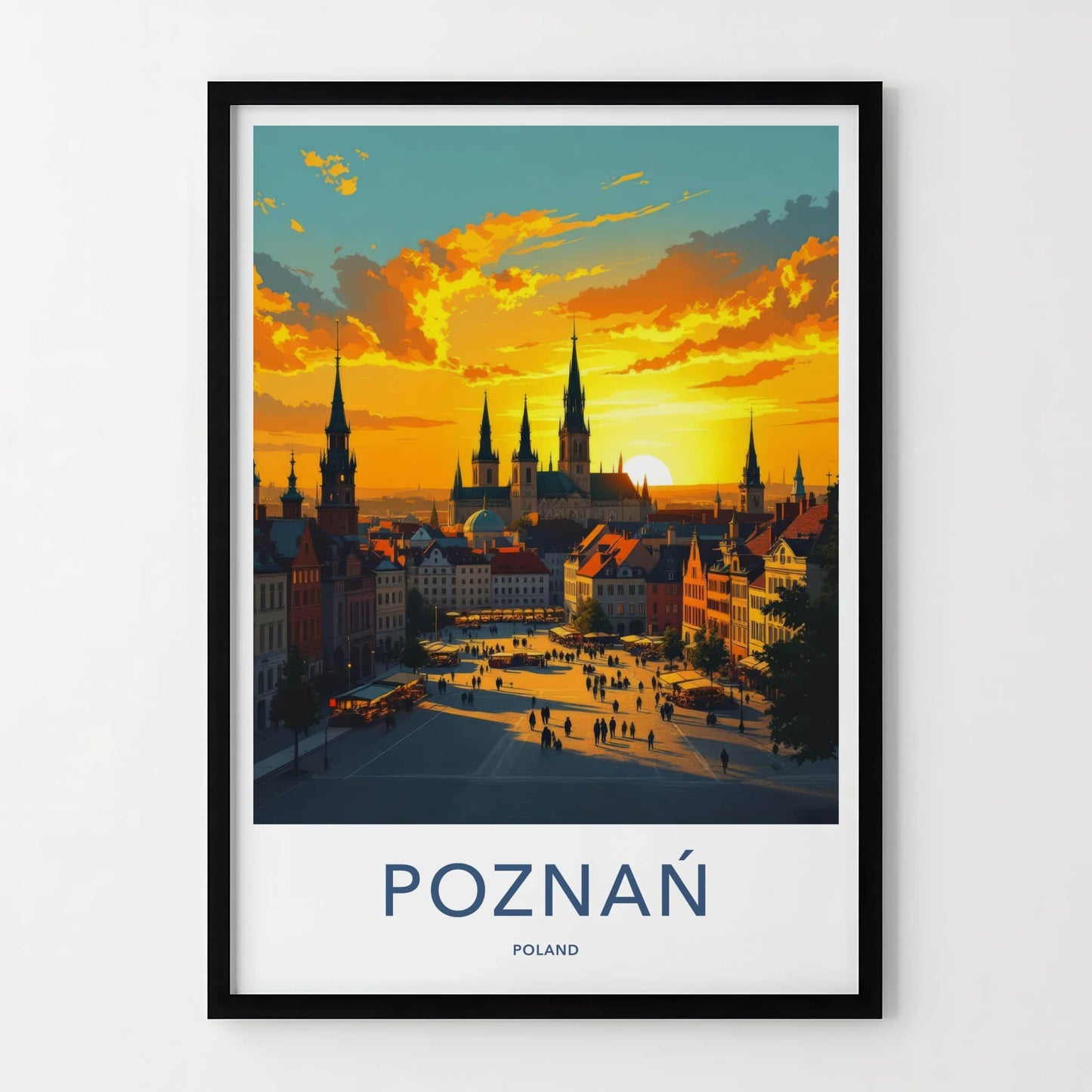 Poznan Poster - Poland Travel Art - Vibrant Market Sunset Wall Decor