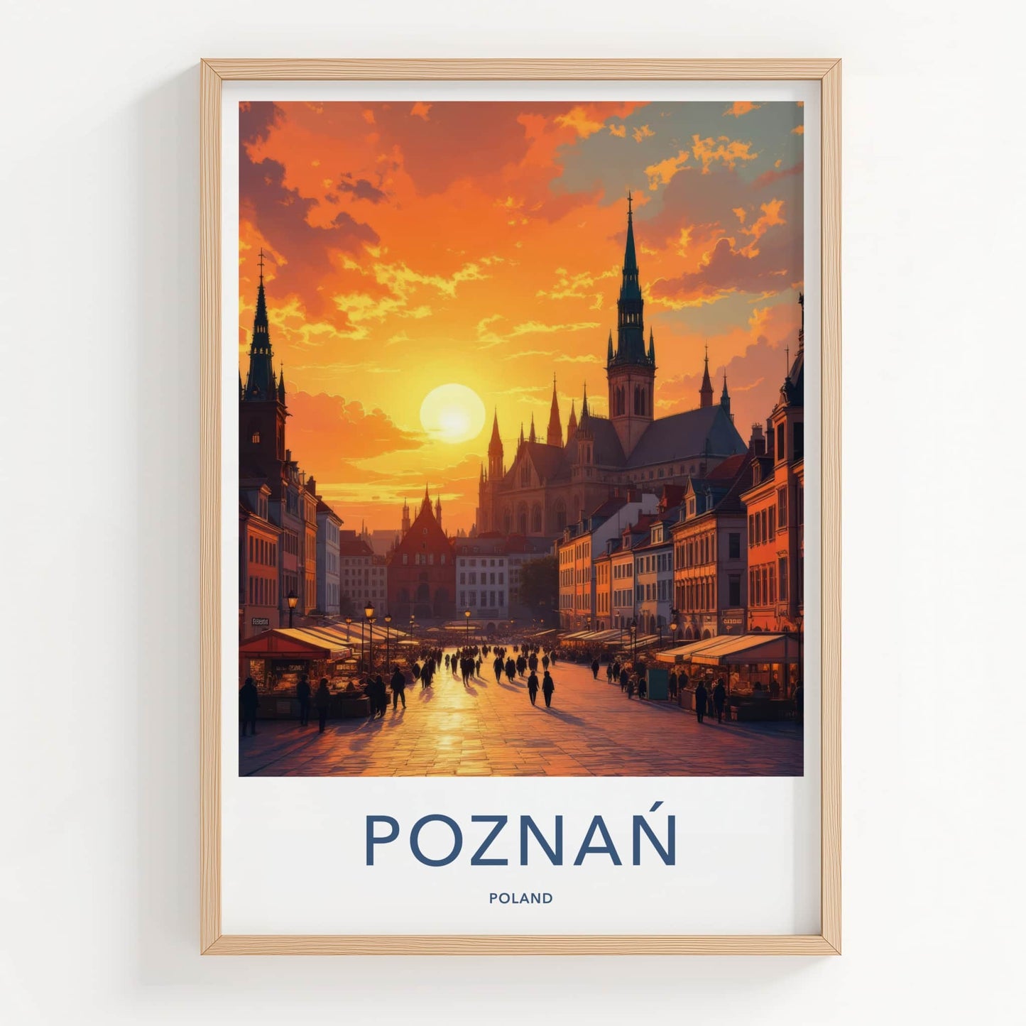 Poznan Poster - Poland Travel Print - Golden Sunset Cityscape Home Decor