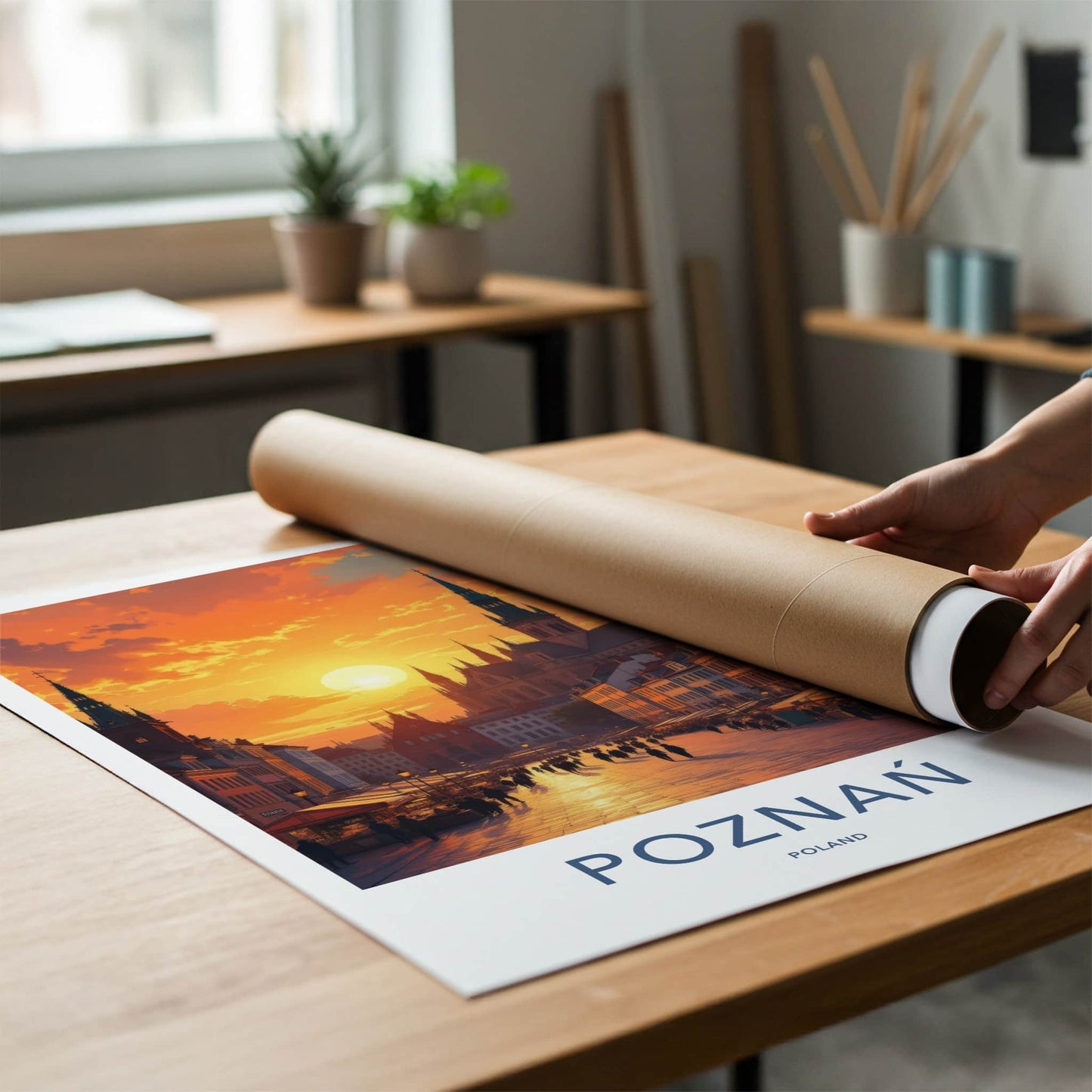 Poznan Poster - Poland Travel Print - Golden Sunset Cityscape Home Decor