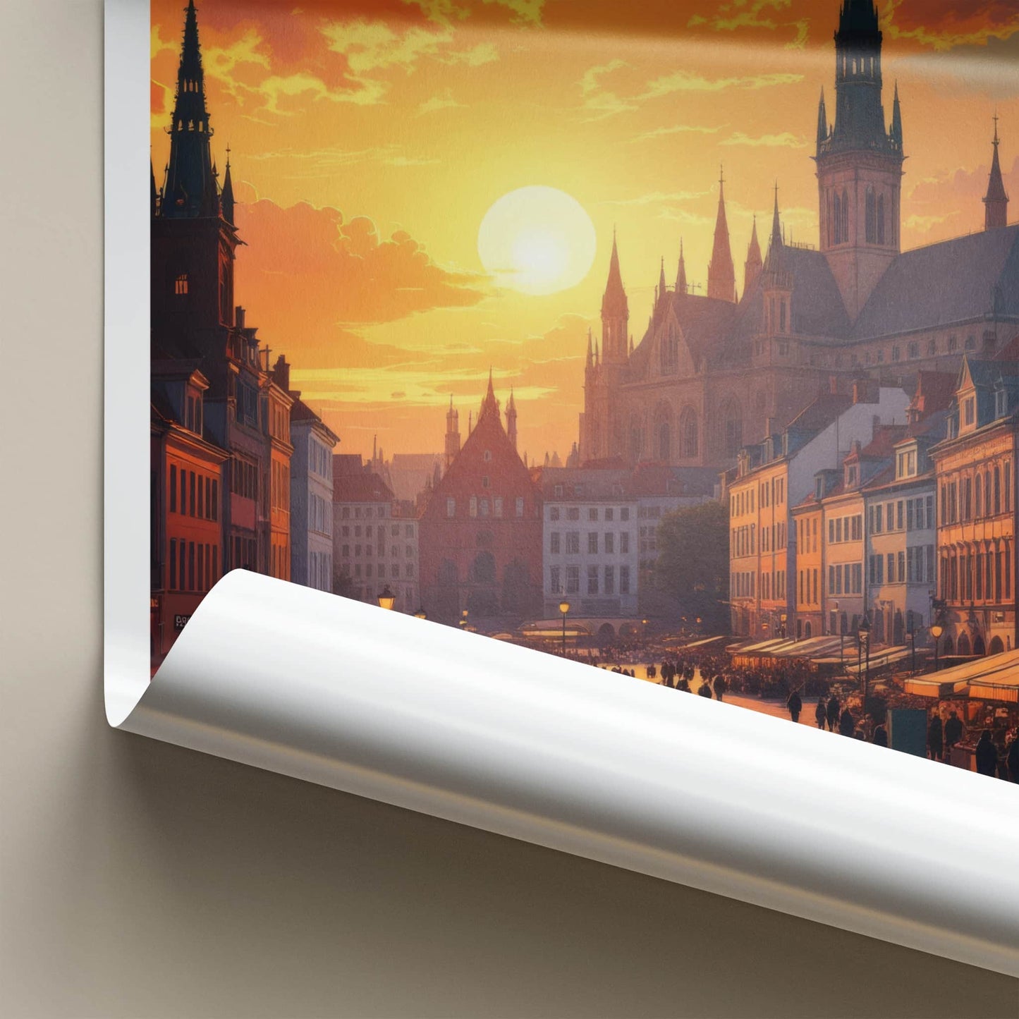Poznan Poster - Poland Travel Print - Golden Sunset Cityscape Home Decor