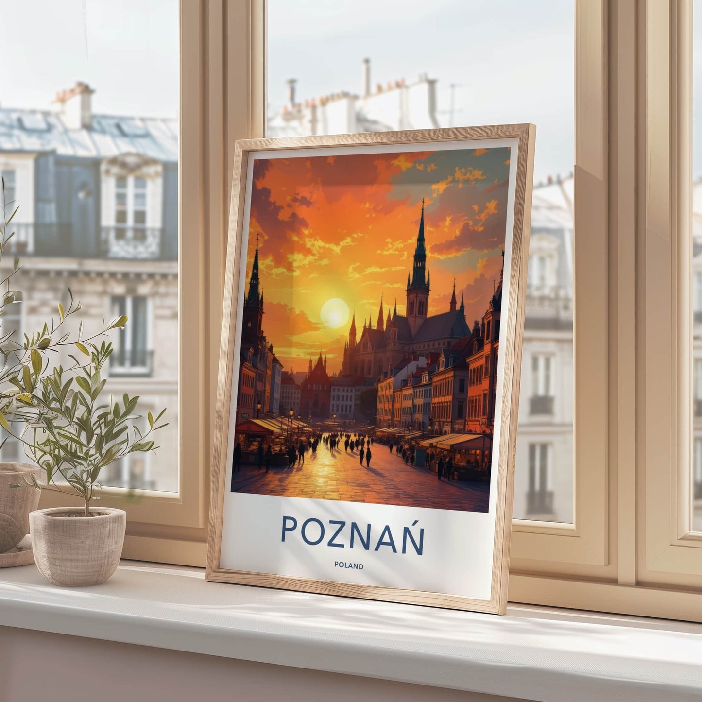 Poznan Poster - Poland Travel Print - Golden Sunset Cityscape Home Decor