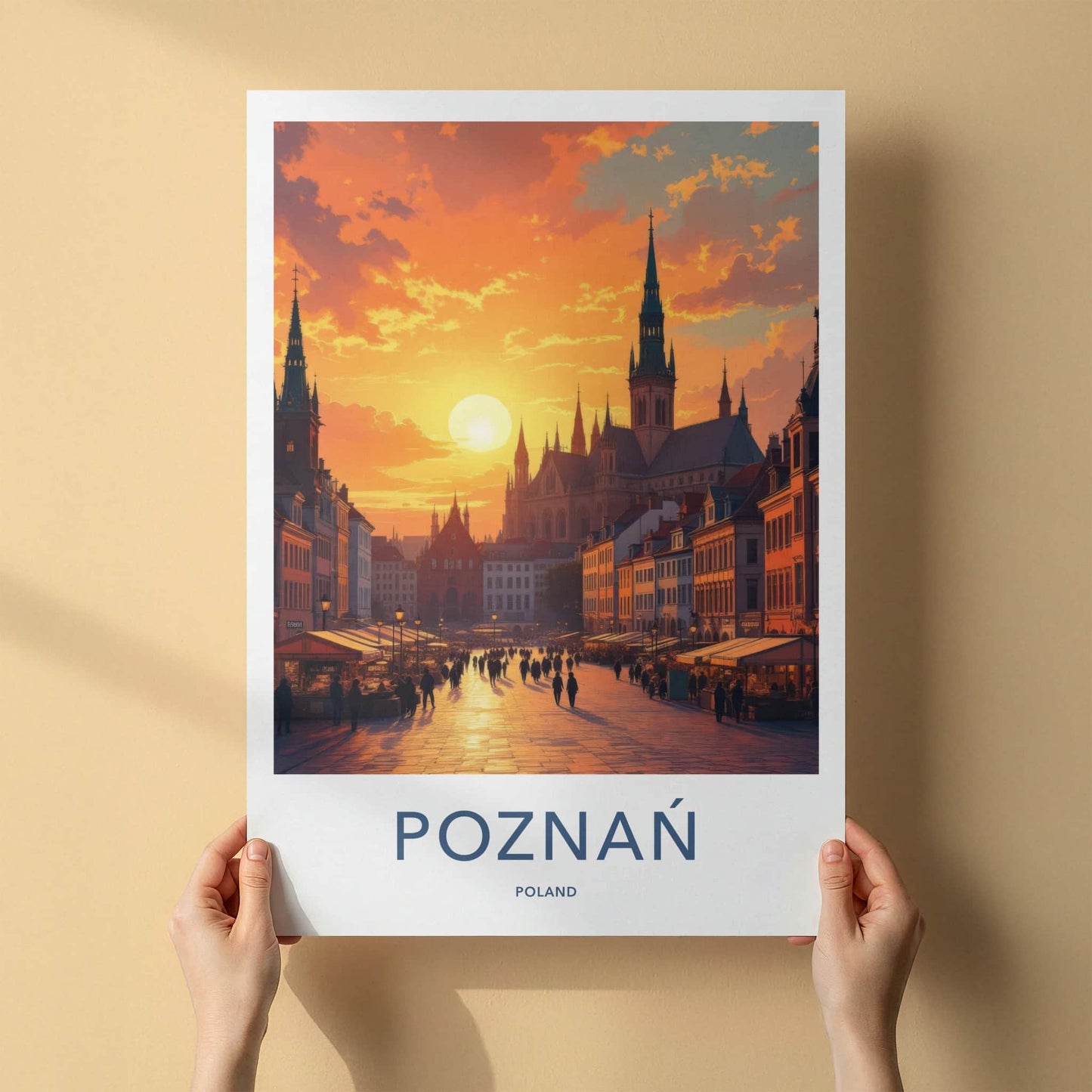 Poznan Poster - Poland Travel Print - Golden Sunset Cityscape Home Decor