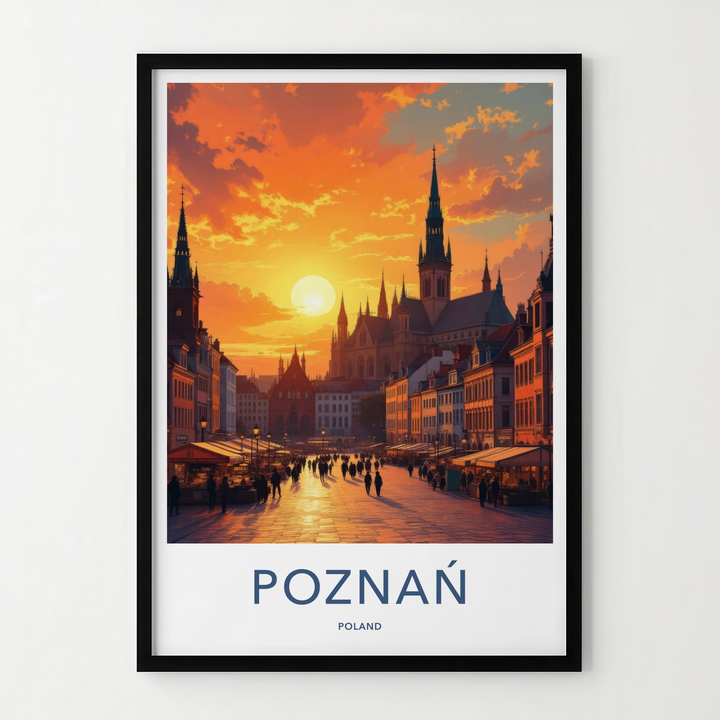 Poznan Poster - Poland Travel Print - Golden Sunset Cityscape Home Decor