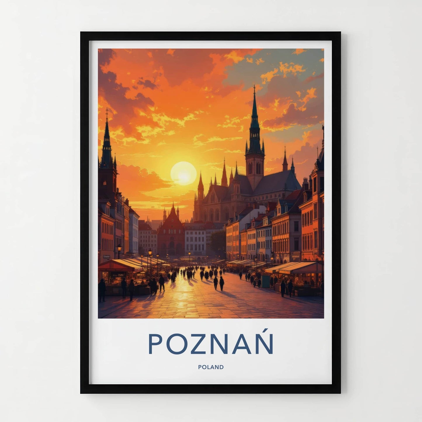 Poznan Poster - Poland Travel Print - Golden Sunset Cityscape Home Decor