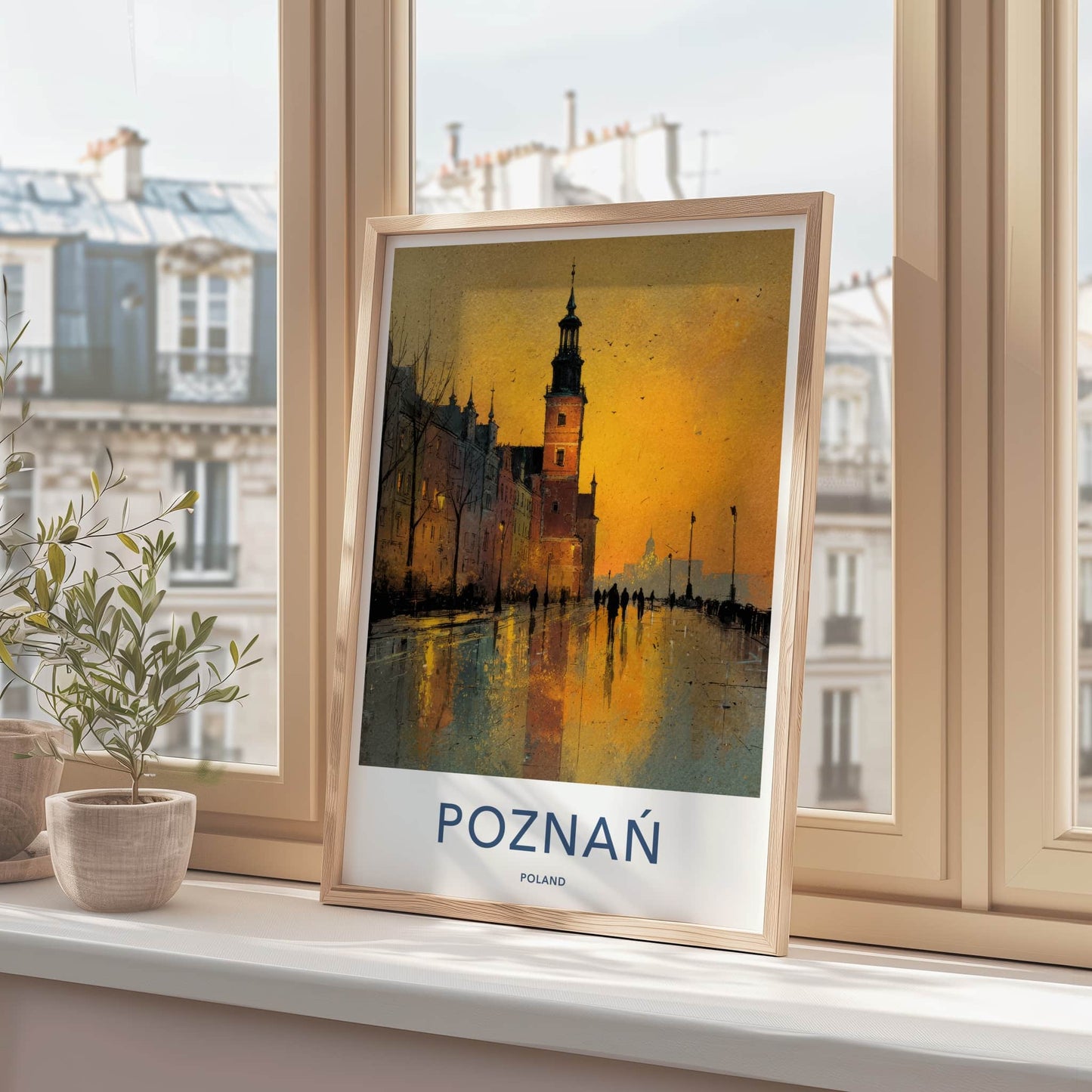 Poznan Poster - Poland Wall Art - Wet Street Reflections Home Decor