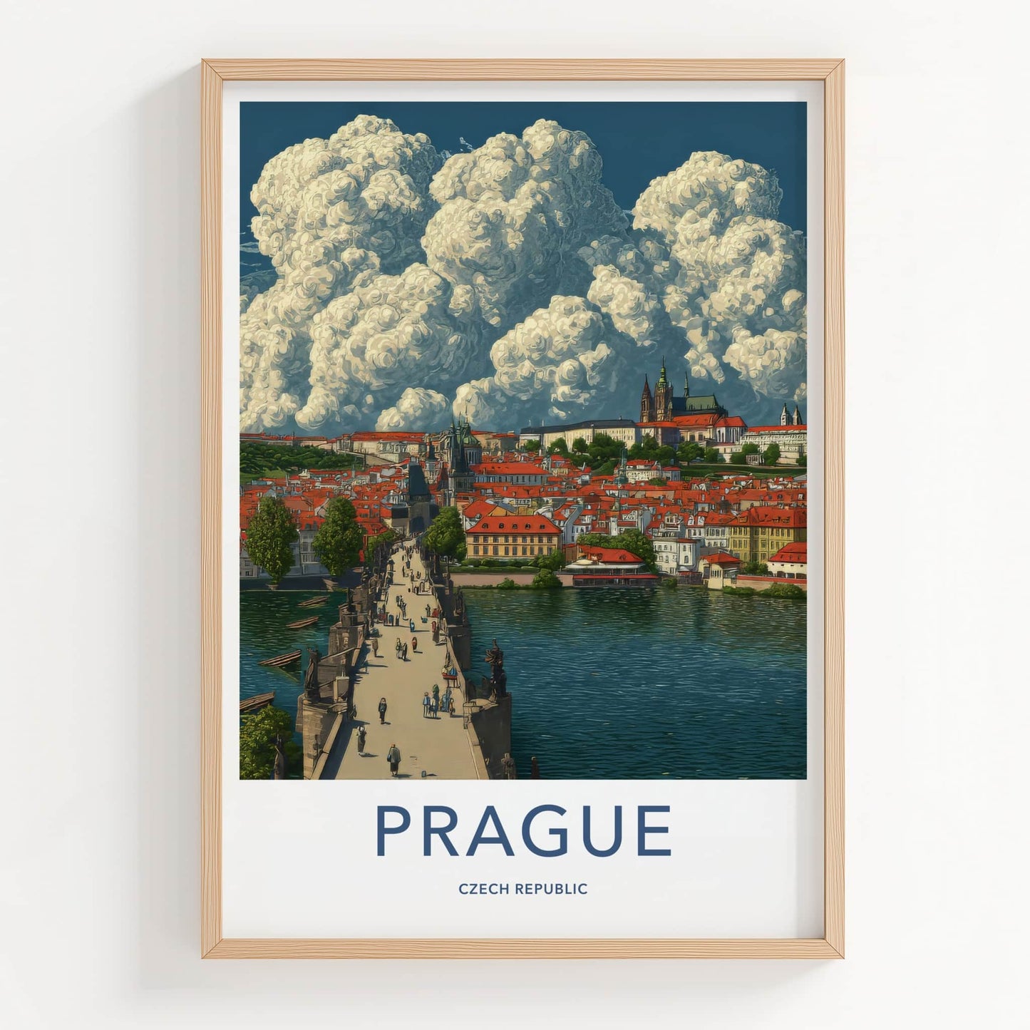 Prague Poster - Czech Republic Travel Art Cityscape Bridge Home Decor