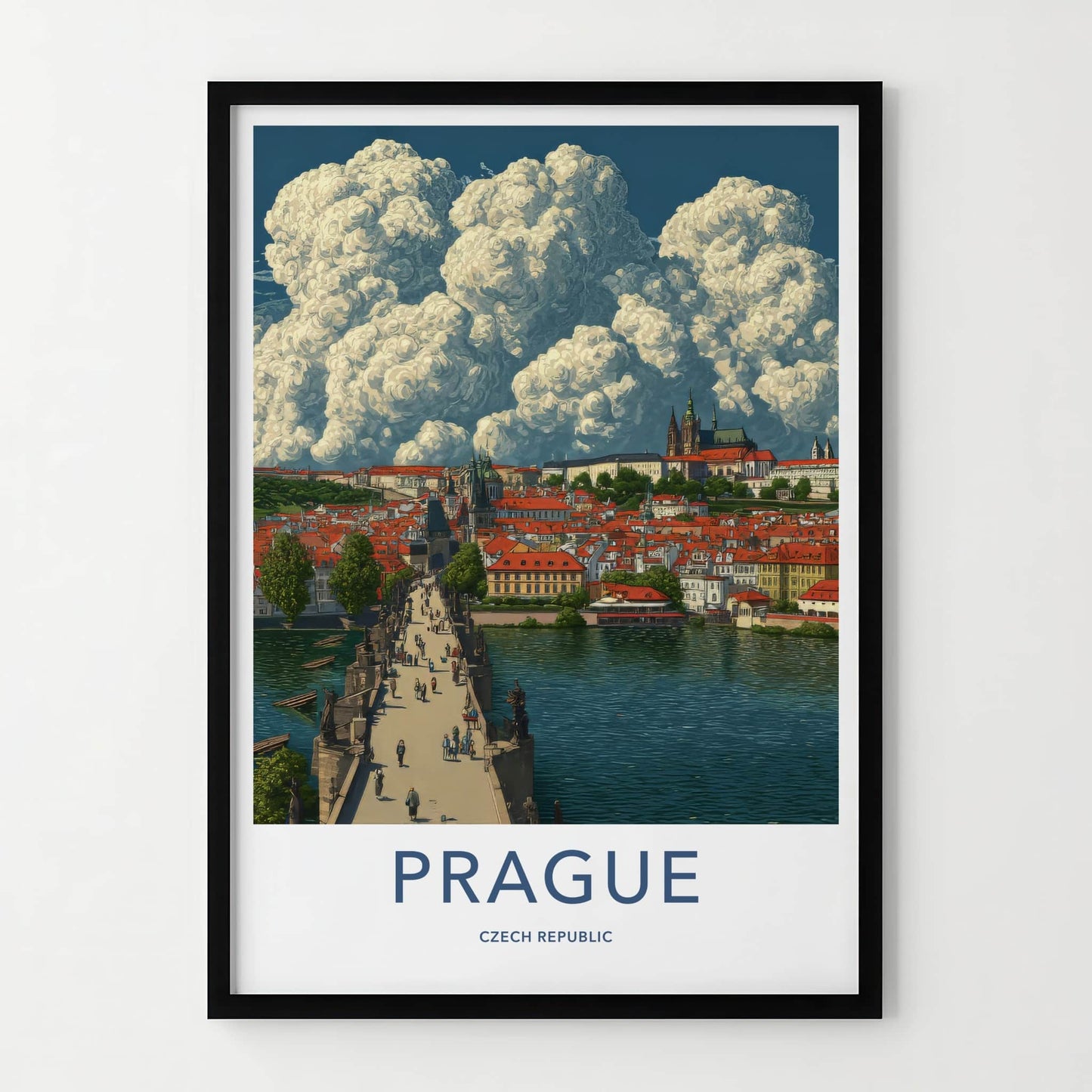 Prague Poster - Czech Republic Travel Art Cityscape Bridge Home Decor