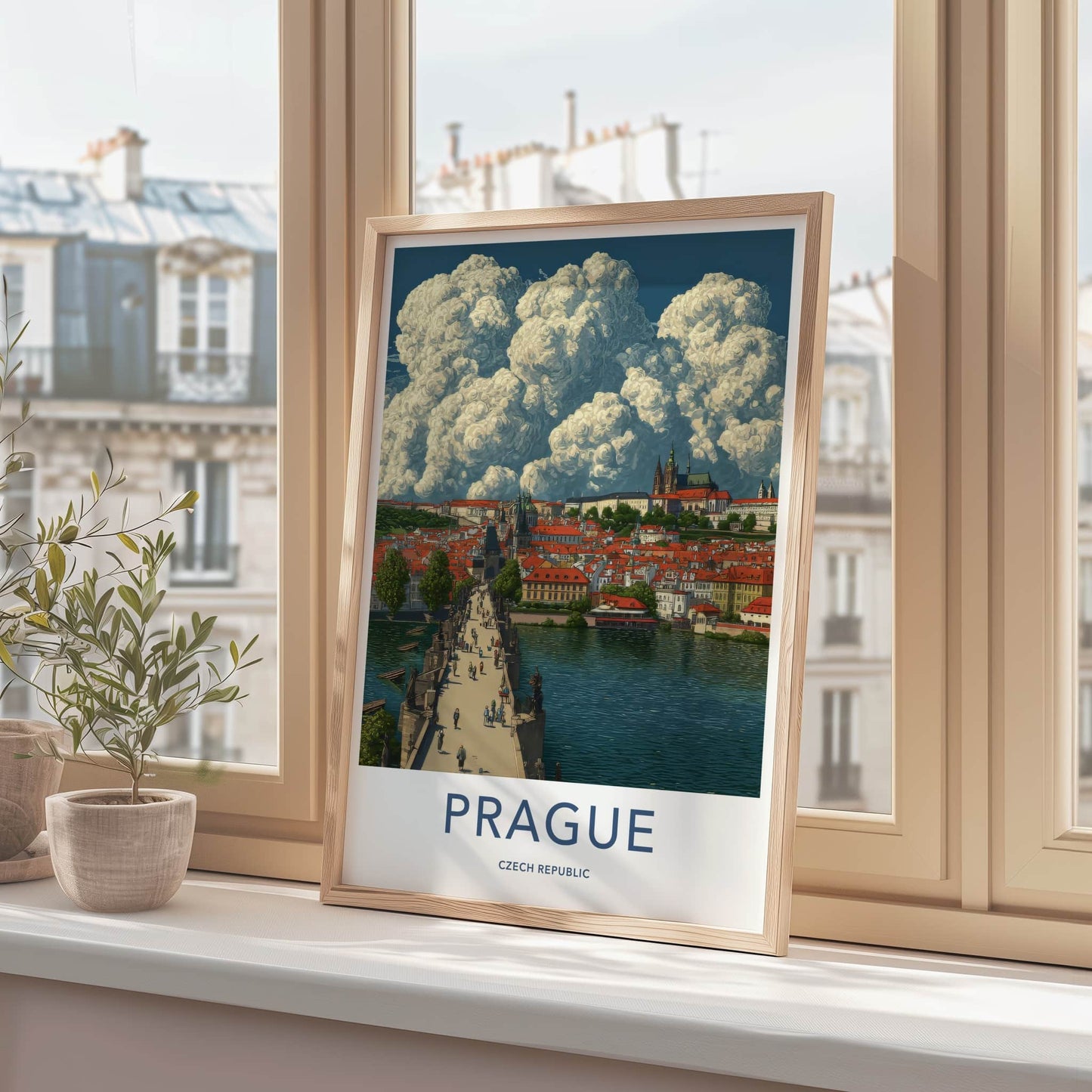 Prague Poster - Czech Republic Travel Art Cityscape Bridge Home Decor