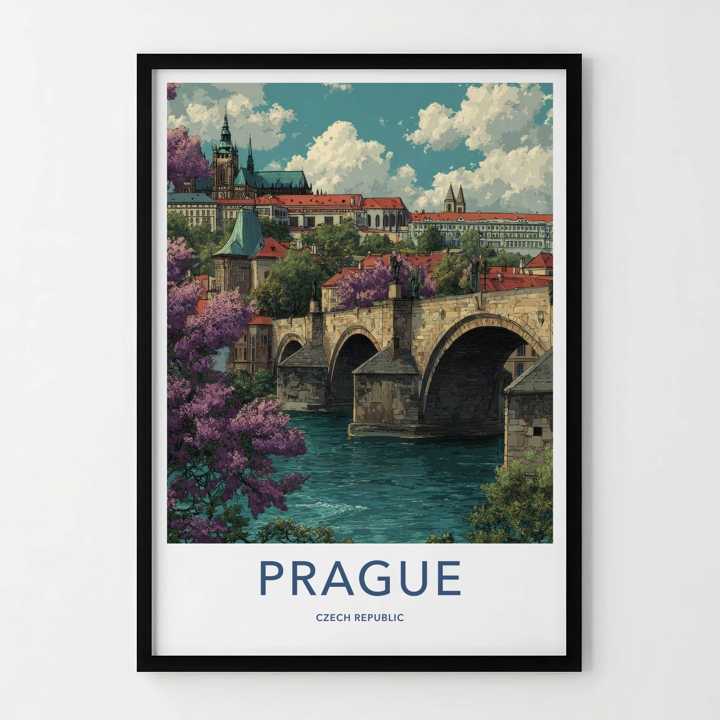 Prague Poster - Czech Republic Travel Art River Bridge Art Print