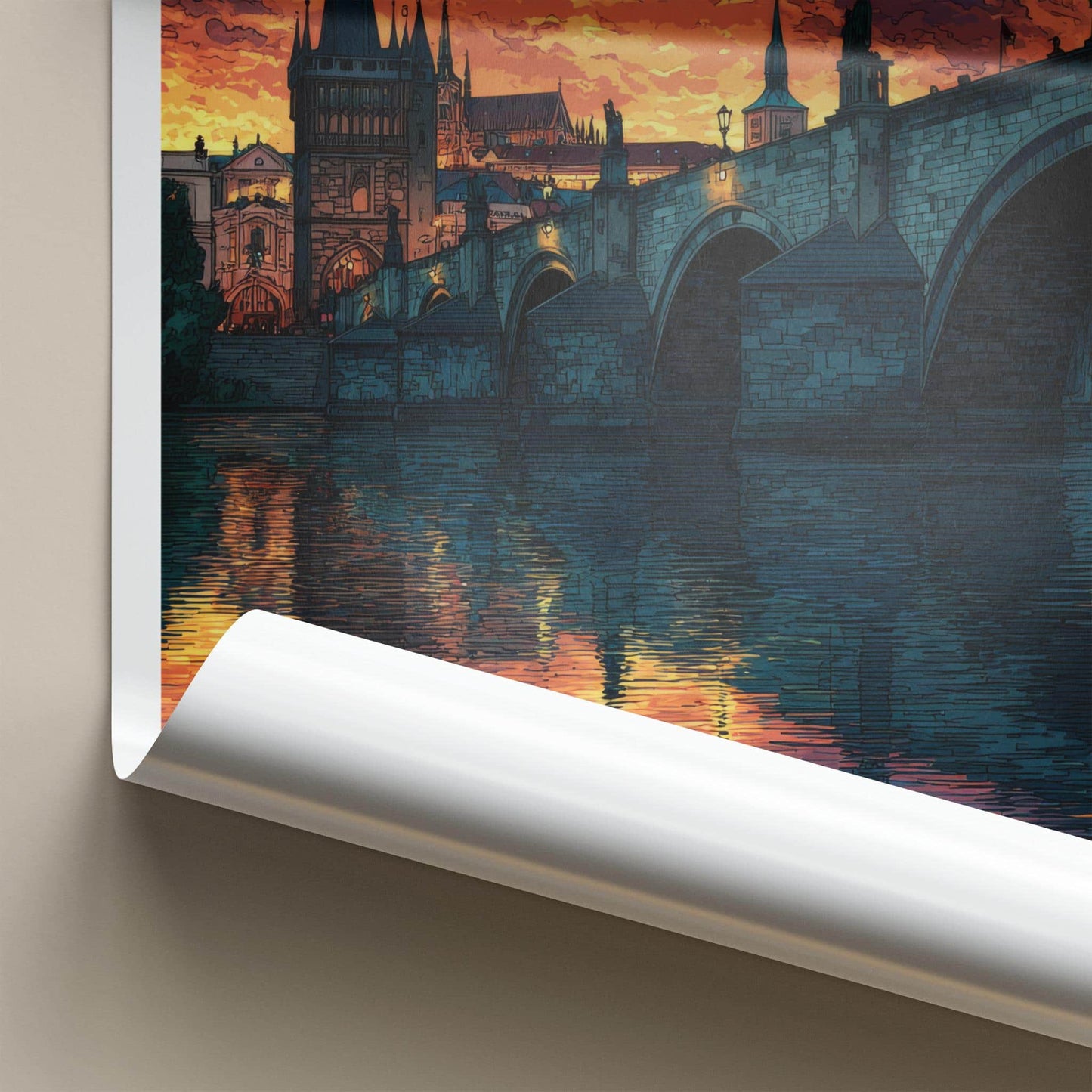 Prague Poster - Czech Republic Travel Art - Sunset River Reflection Wall Decor