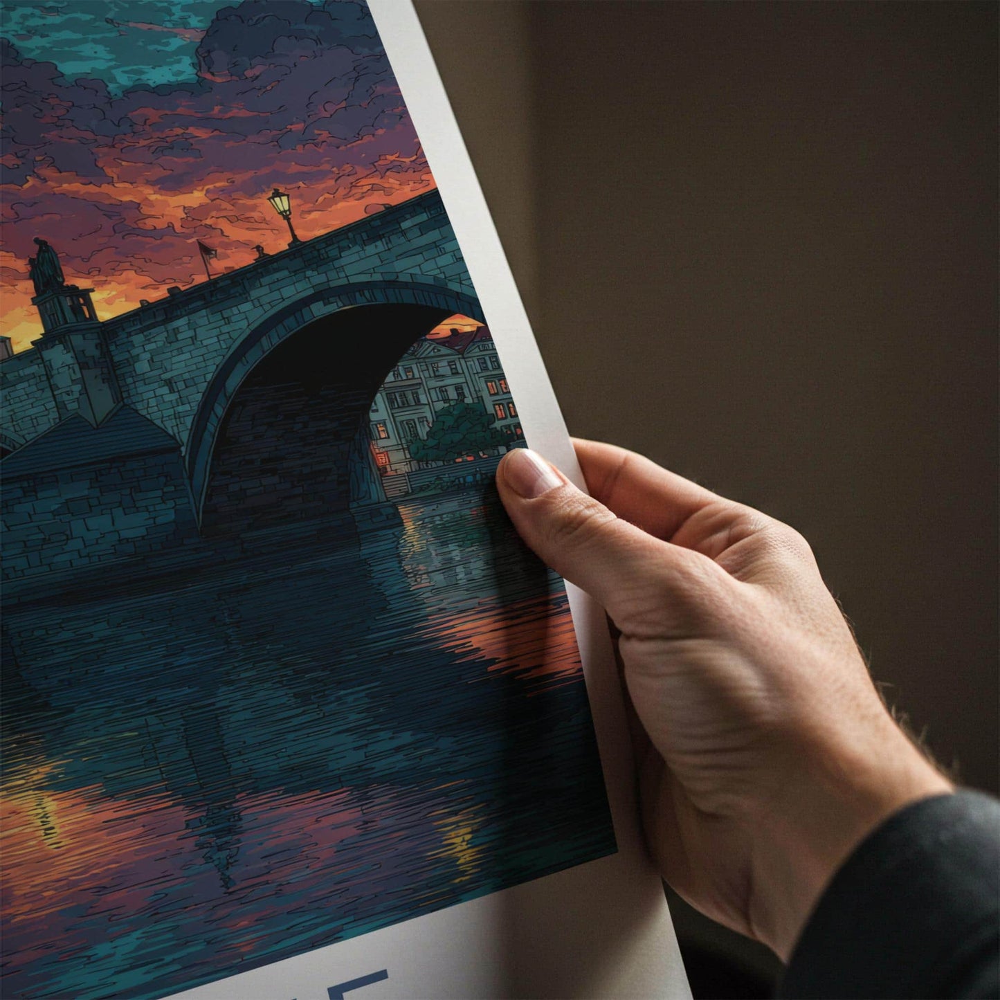 Prague Poster - Czech Republic Travel Art - Sunset River Reflection Wall Decor