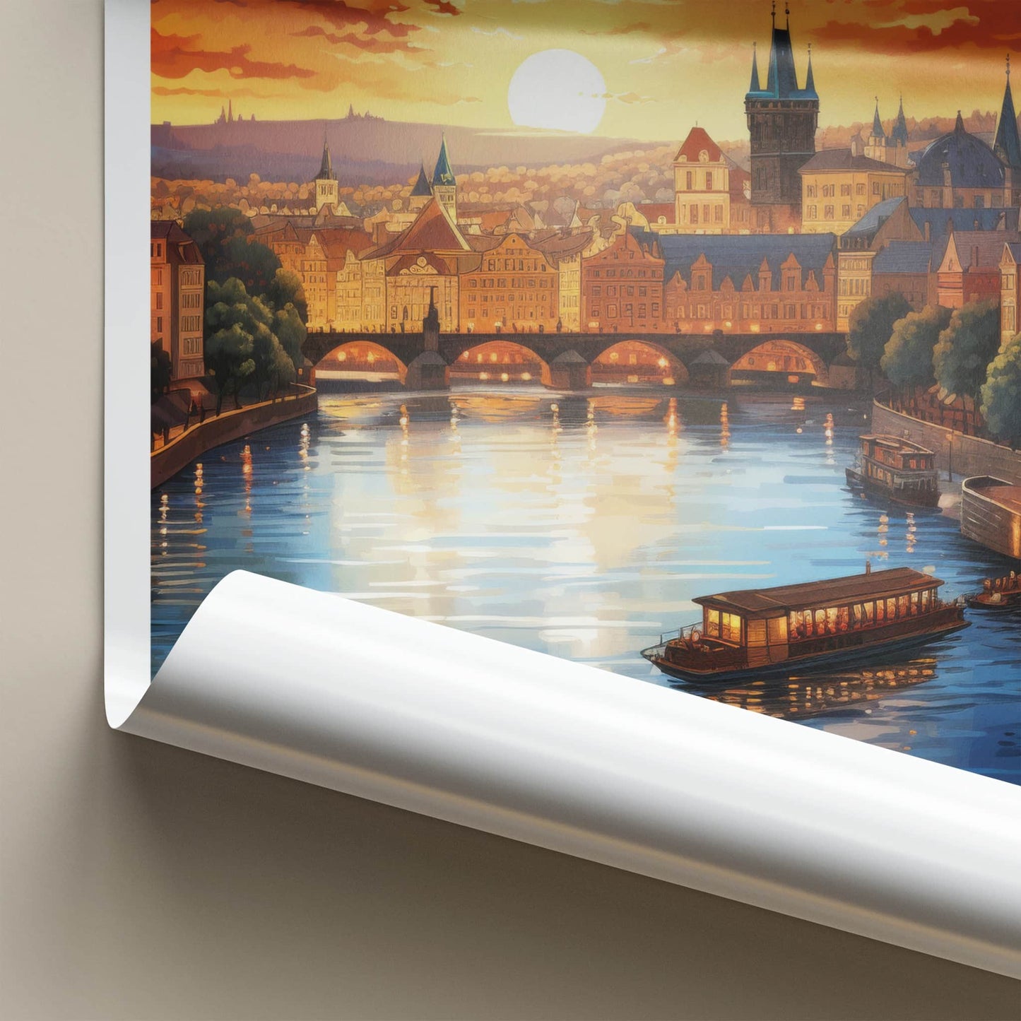 Prague Poster - Czech Republic Travel Art - Vltava River Sunset Home Decor
