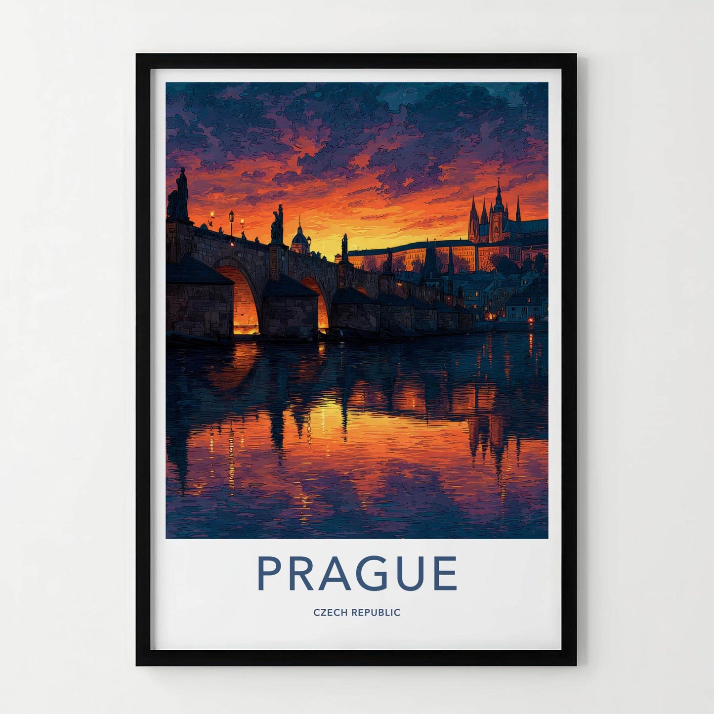 Prague Poster - Czech Republic Wall Art - Vibrant Bridge Sunset Home Art