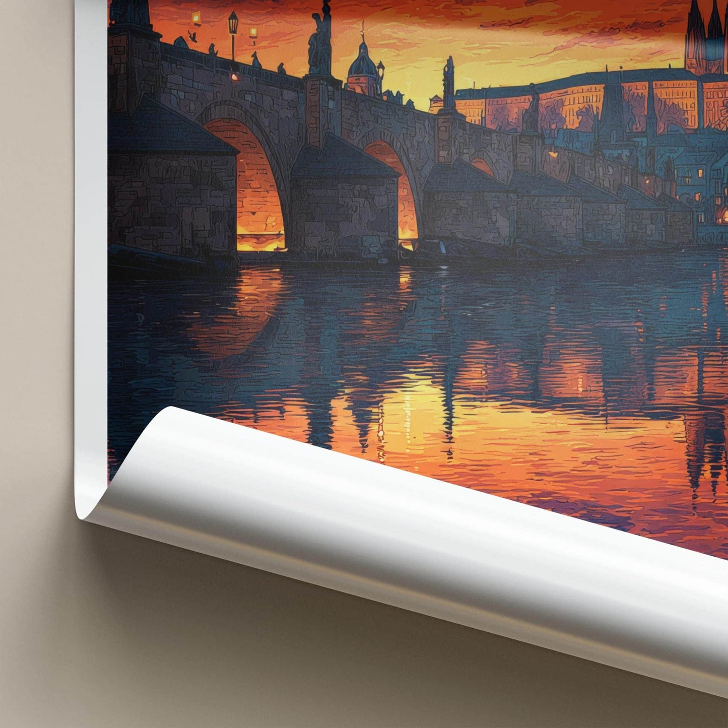Prague Poster - Czech Republic Wall Art - Vibrant Bridge Sunset Home Art