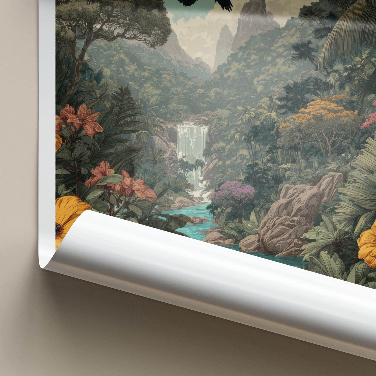 Praslin Poster - Seychelles Art Print - Tropical Lush Waterfall Home Decor