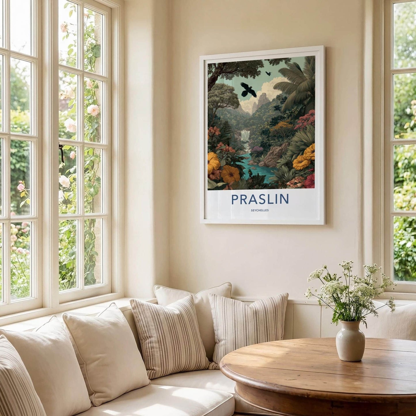Praslin Poster - Seychelles Art Print - Tropical Lush Waterfall Home Decor