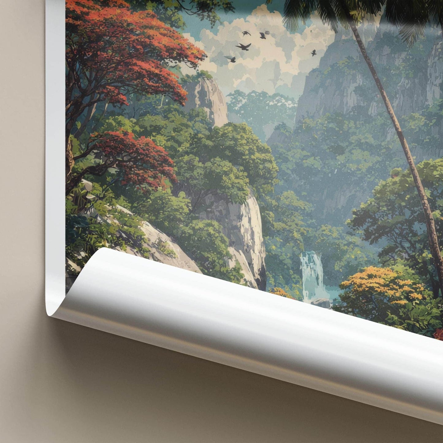 Praslin Poster - Seychelles Travel Art - Lush Tropical Waterfall Home Decor