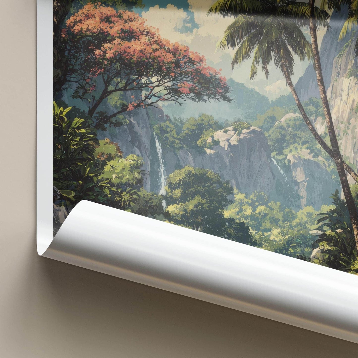 Praslin Poster - Seychelles Travel Art - Lush Tropical Waterfalls Home Decor