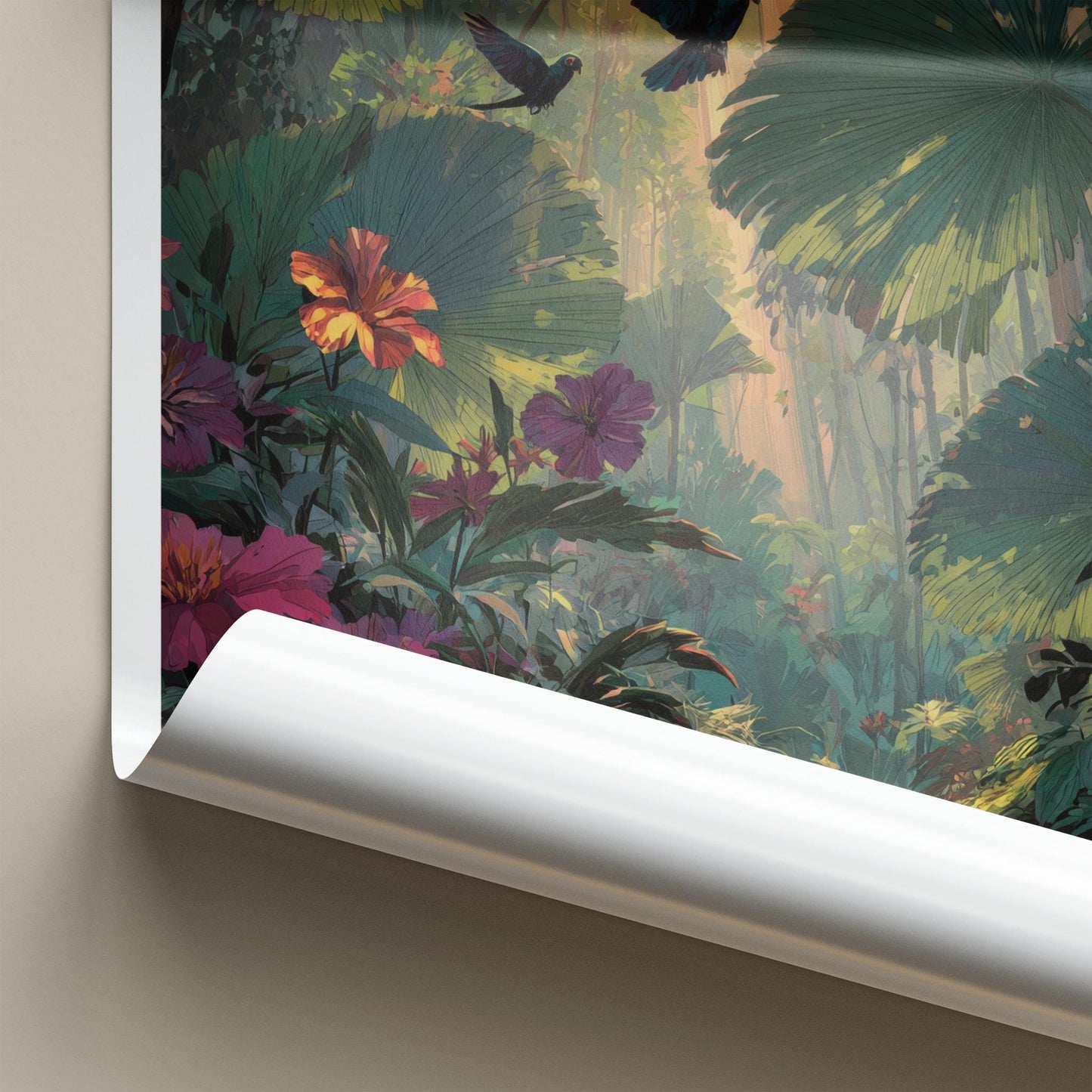 Praslin Poster - Seychelles Travel Art - Sunlit Jungle Parrots Wall Decor