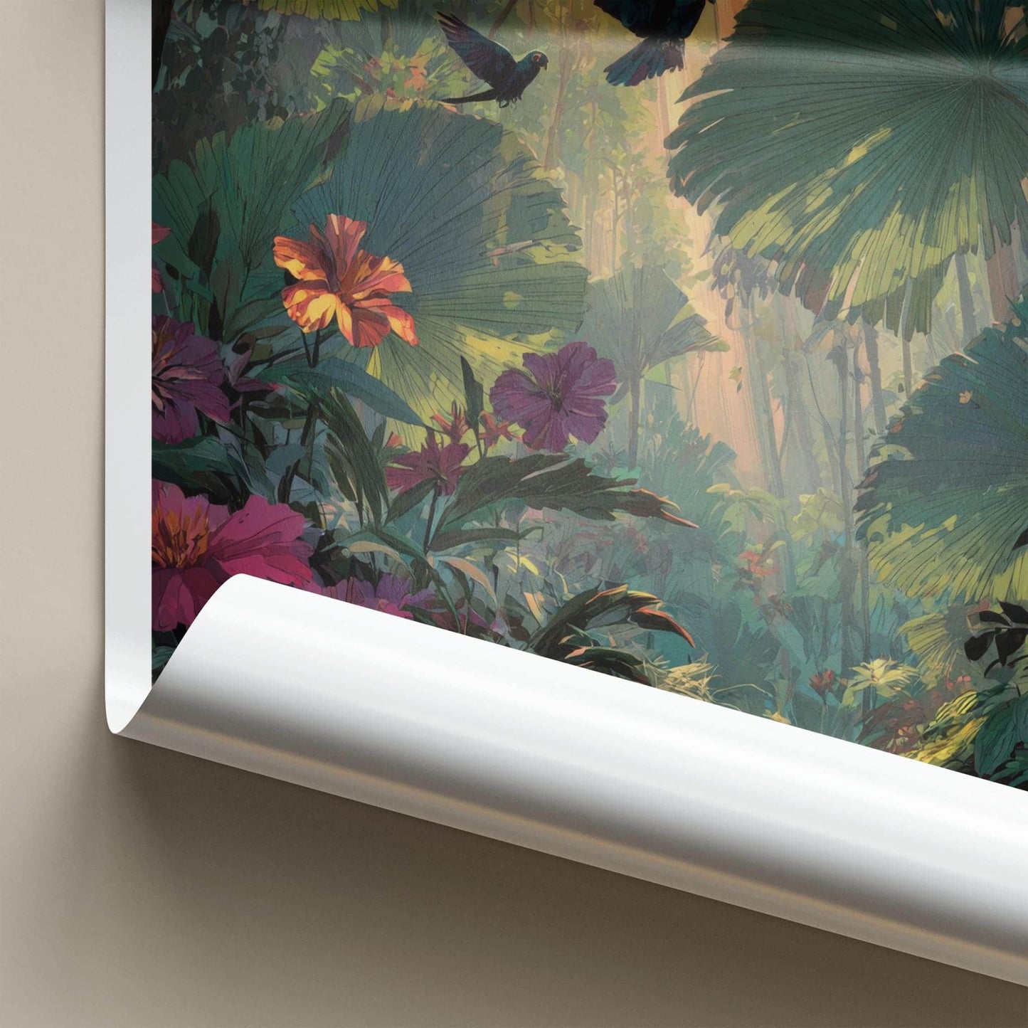 Praslin Poster - Seychelles Travel Art - Sunlit Jungle Parrots Wall Decor