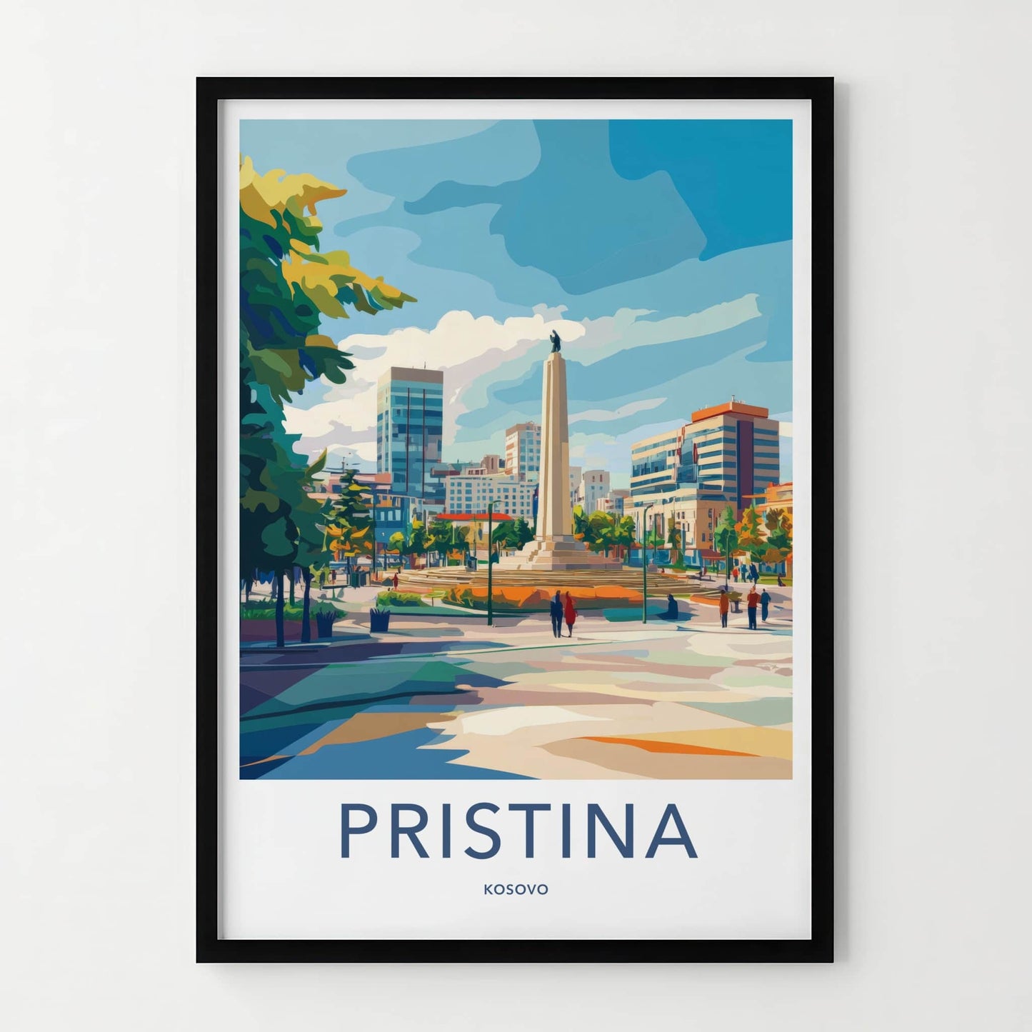 Pristina Poster - Kosovo Travel Art - Central Plaza Obelisk Home Decor