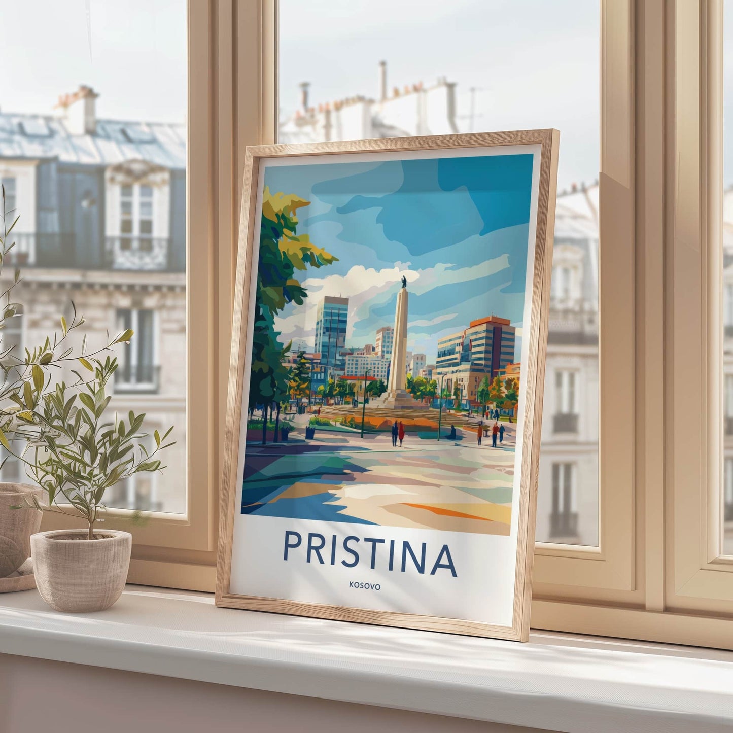 Pristina Poster - Kosovo Travel Art - Central Plaza Obelisk Home Decor