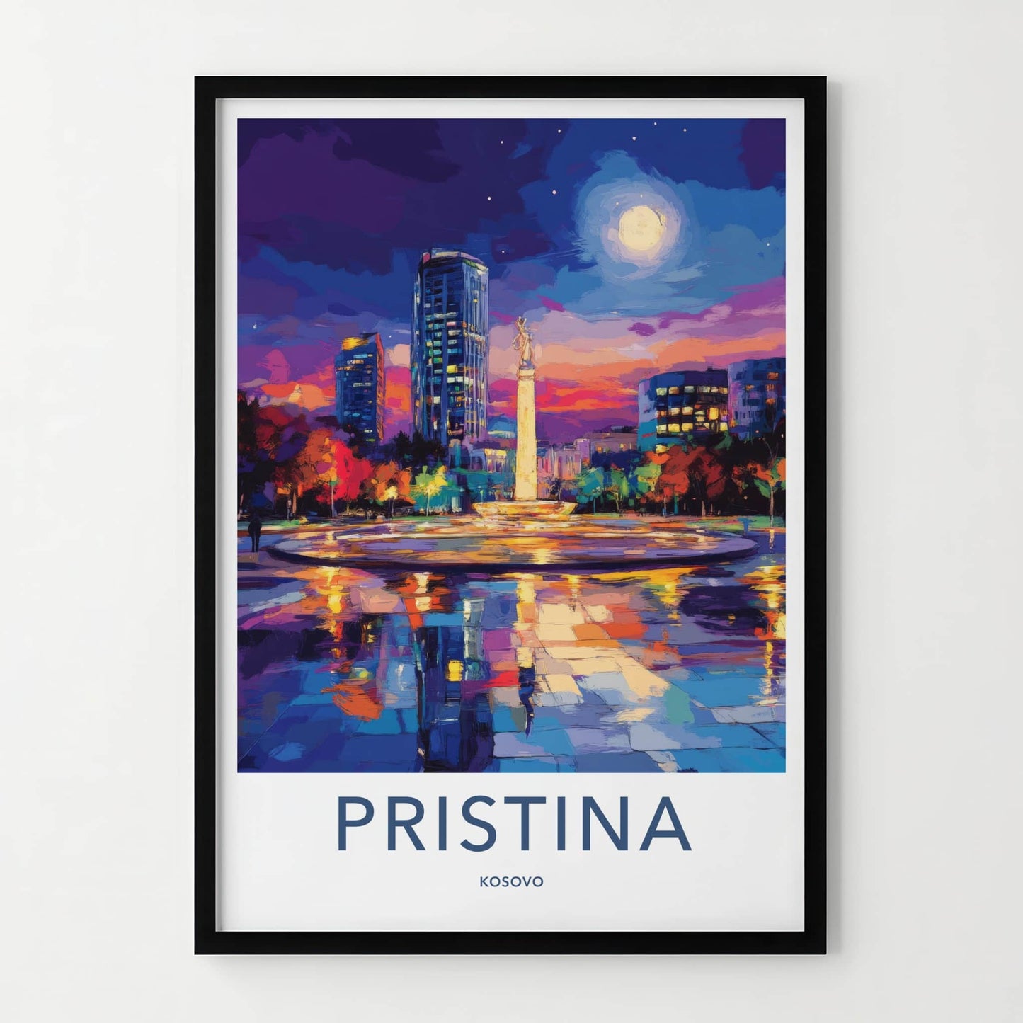 Pristina Poster - Kosovo Travel Art - Vibrant City Night Home Decor