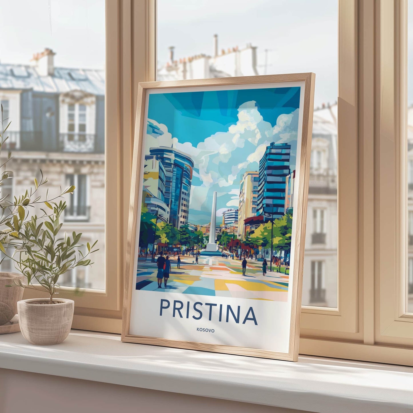Pristina Poster - Kosovo Wall Art - Urban Obelisk Scene Home Decor