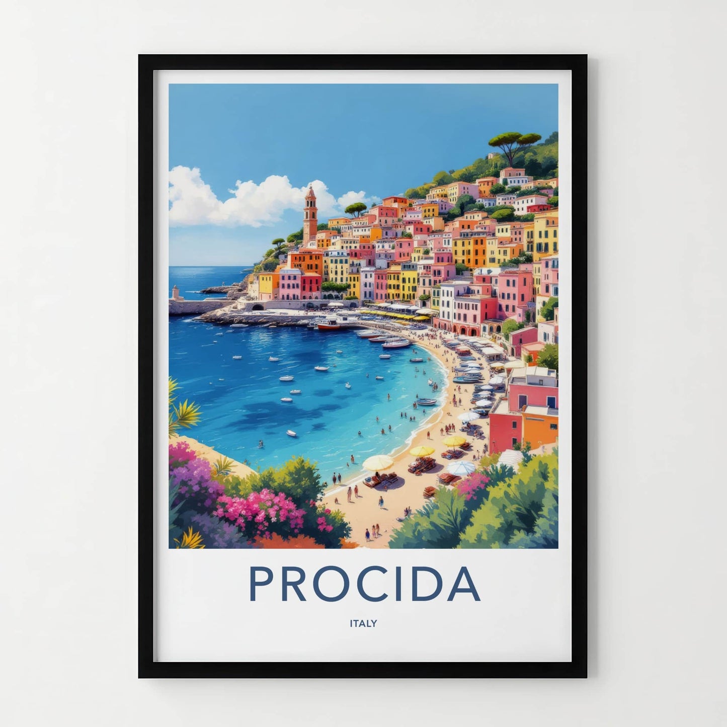 Procida Poster - Italy Travel Art - Colorful Coastal Village Home Art