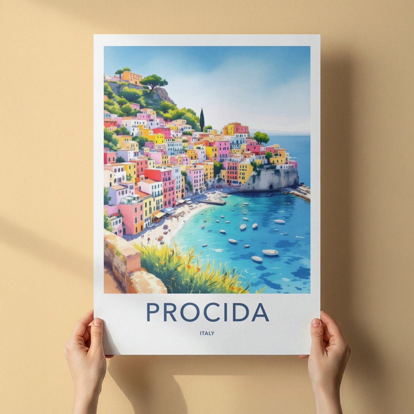 Procida Poster - Italy Travel Art - Colorful Village Seascape Wall Decor