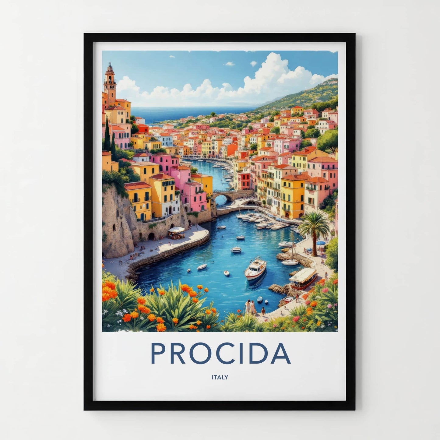 Procida Poster - Italy Travel Art - Vibrant Coastal Village Home Decor