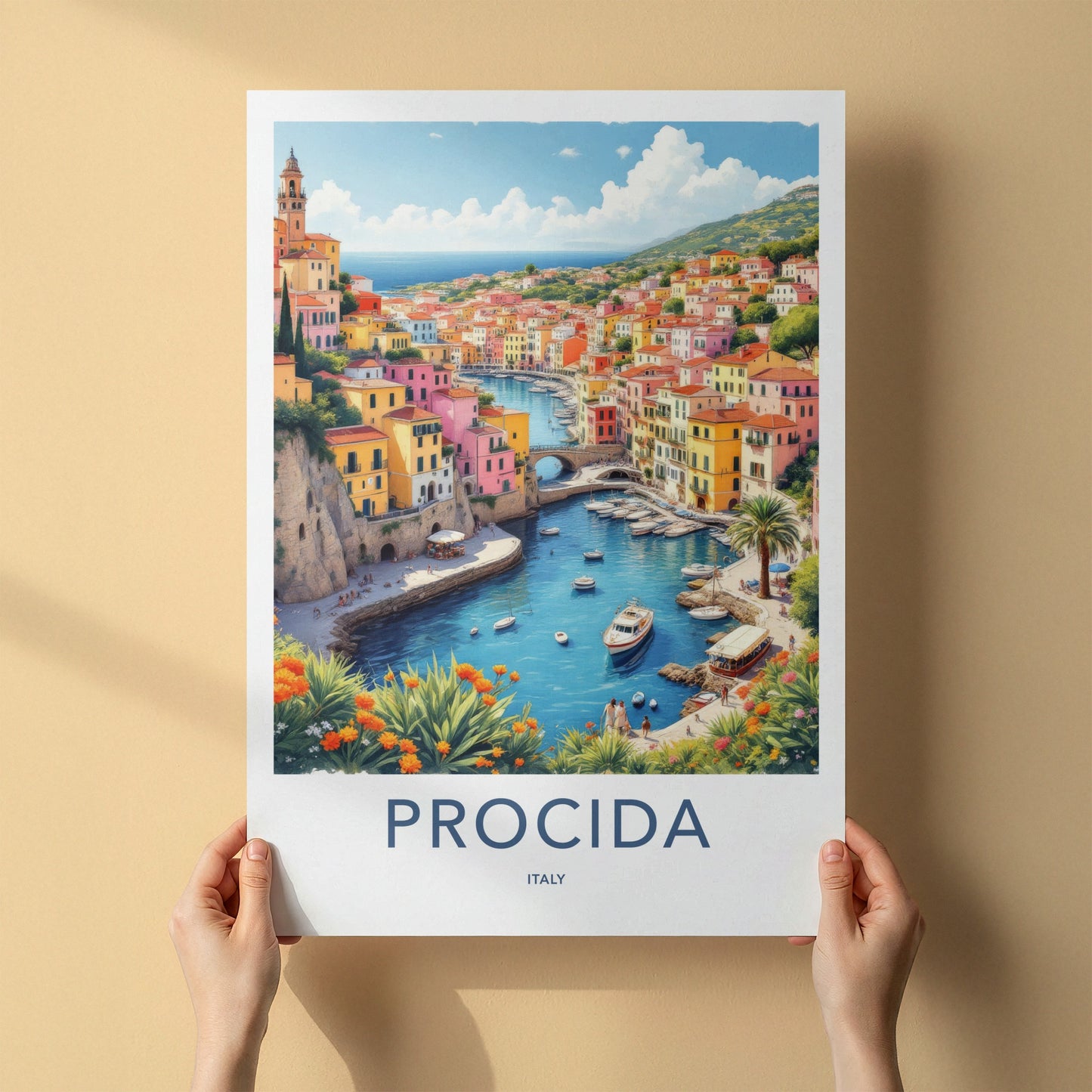 Procida Poster - Italy Travel Art - Vibrant Coastal Village Home Decor