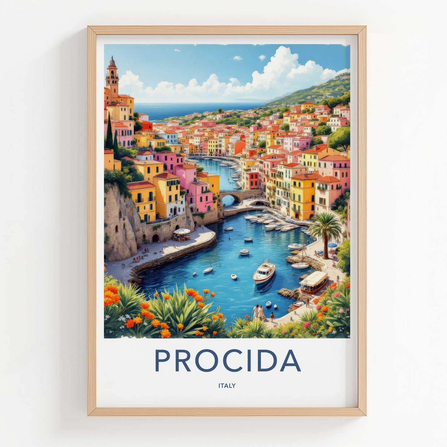 Procida Poster - Italy Travel Art - Vibrant Coastal Village Home Decor