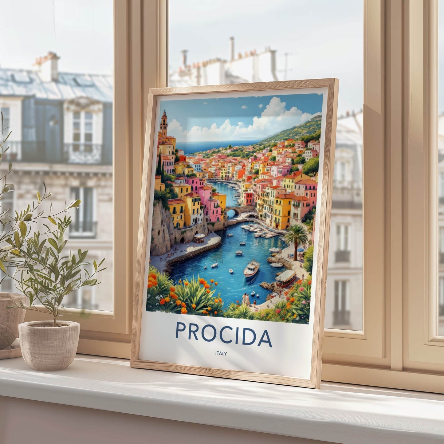 Procida Poster - Italy Travel Art - Vibrant Coastal Village Home Decor