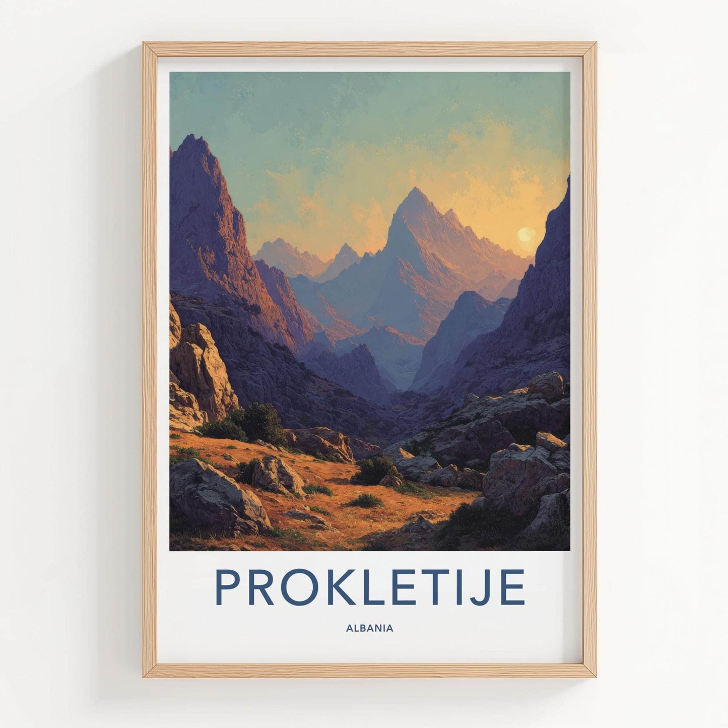 Prokletije Poster - Albania Travel Art - Rugged Valley Sunset Home Decor