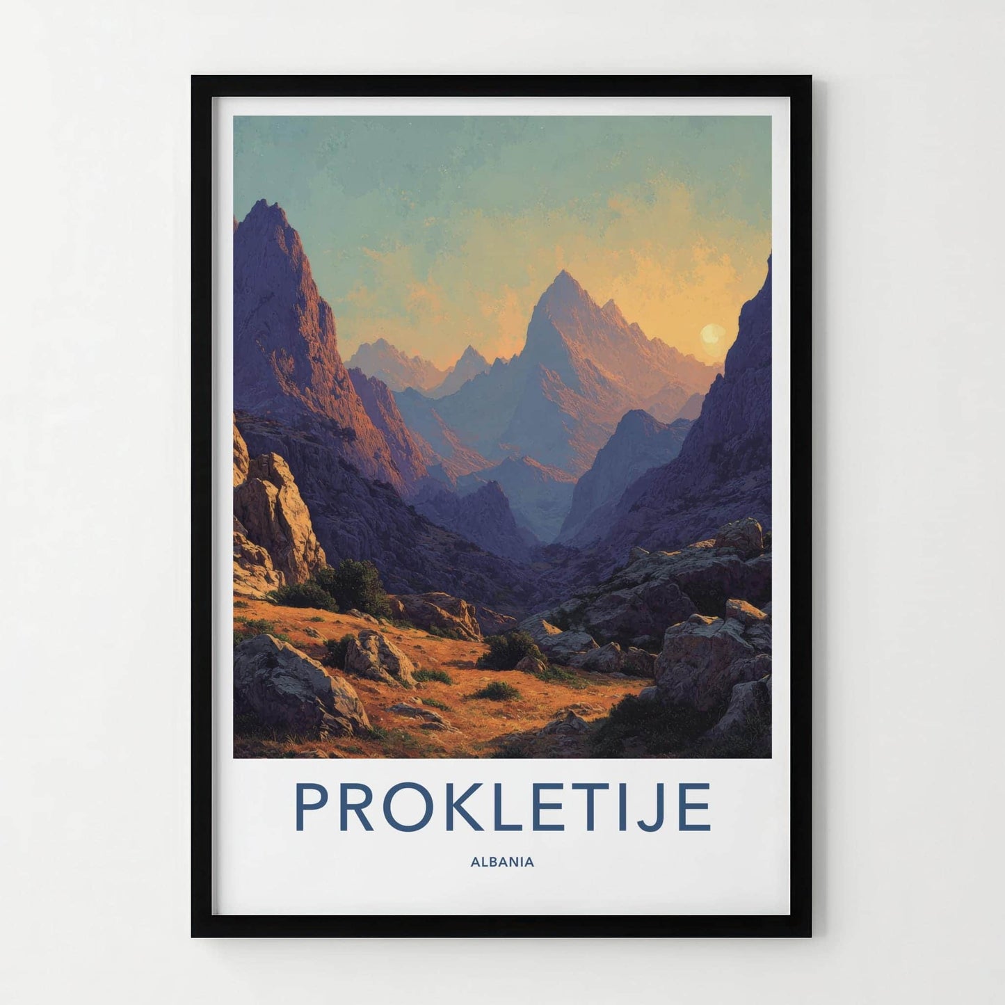 Prokletije Poster - Albania Travel Art - Rugged Valley Sunset Home Decor