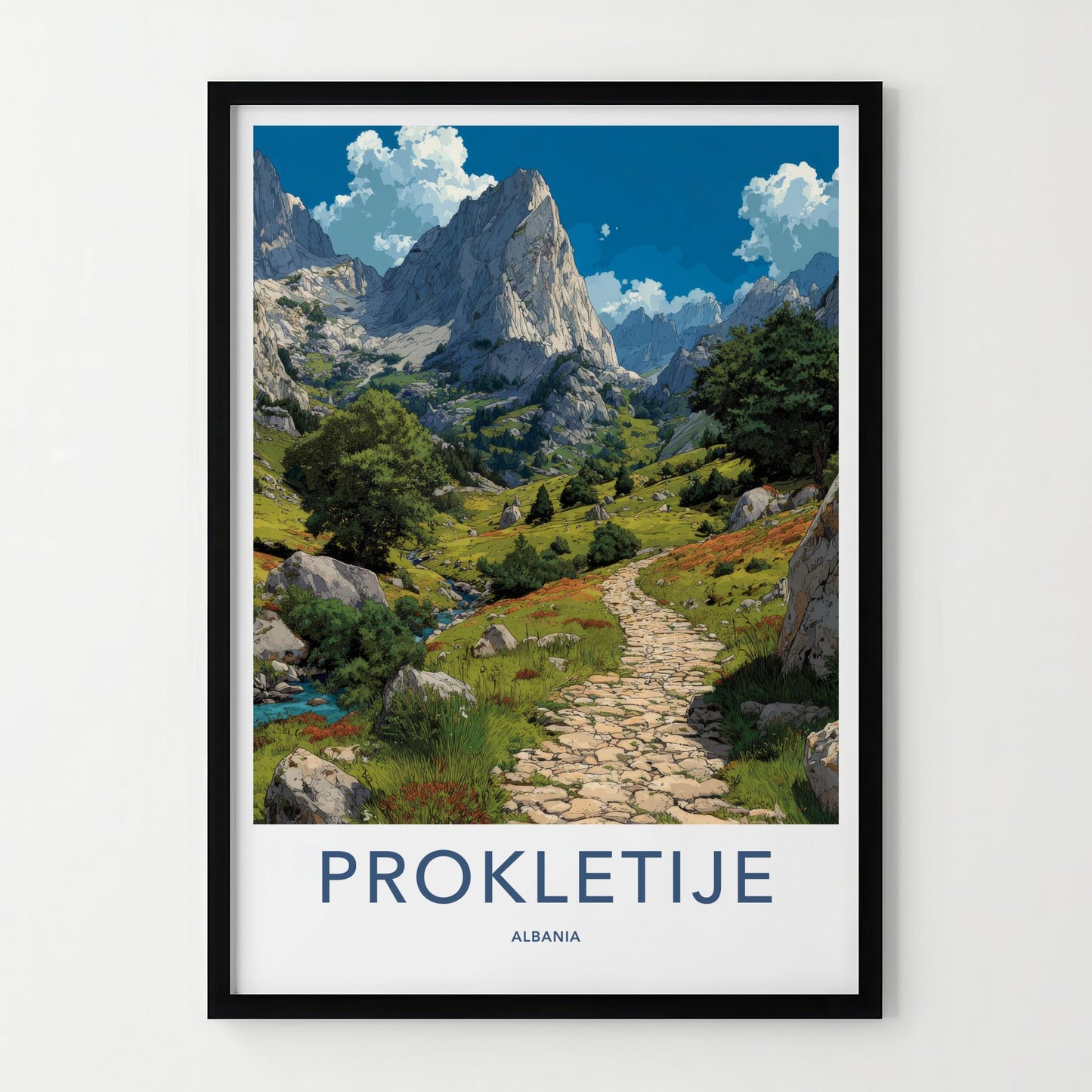 Prokletije Poster - Albania Travel Art - Winding Stone Path Home Decor