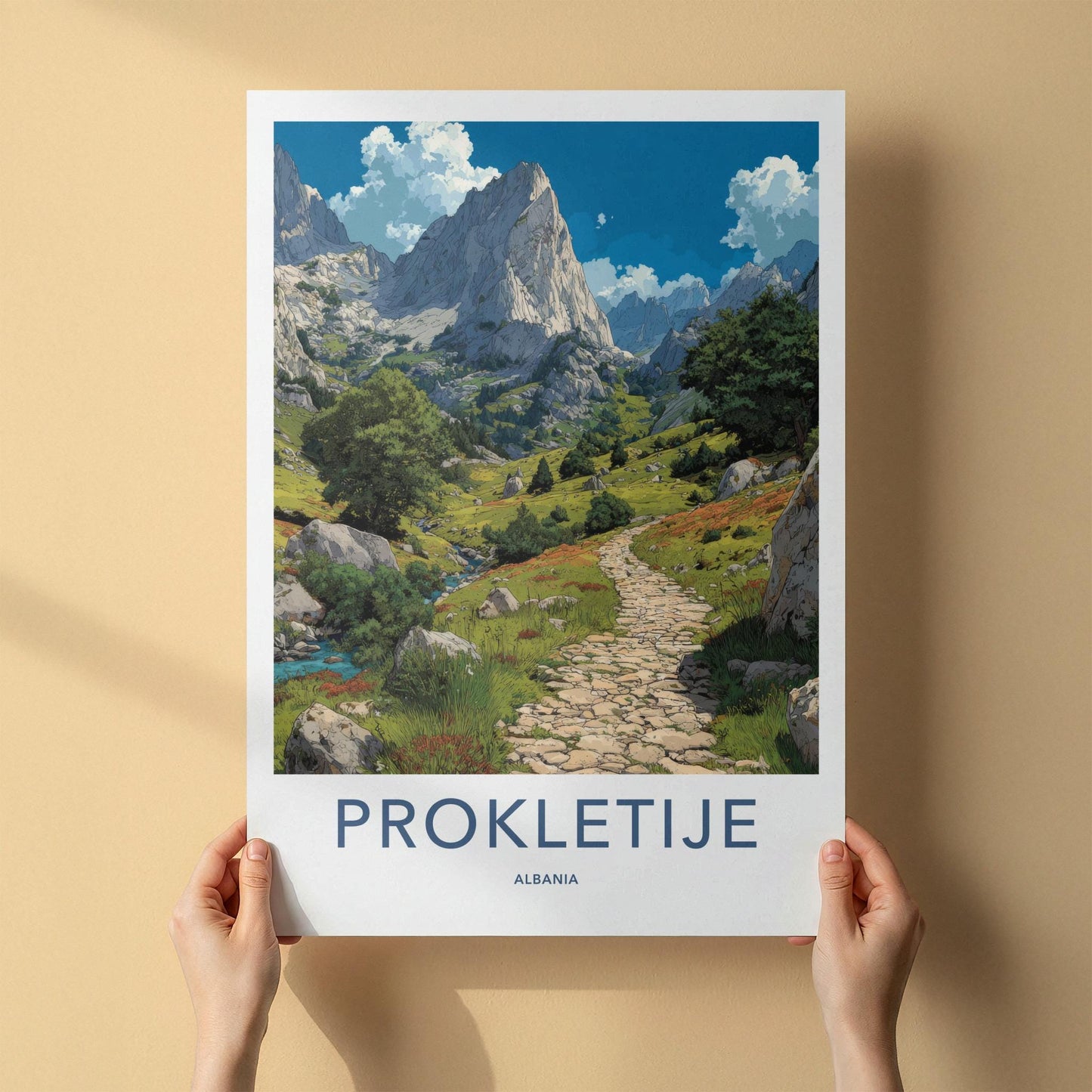 Prokletije Poster - Albania Travel Art - Winding Stone Path Home Decor